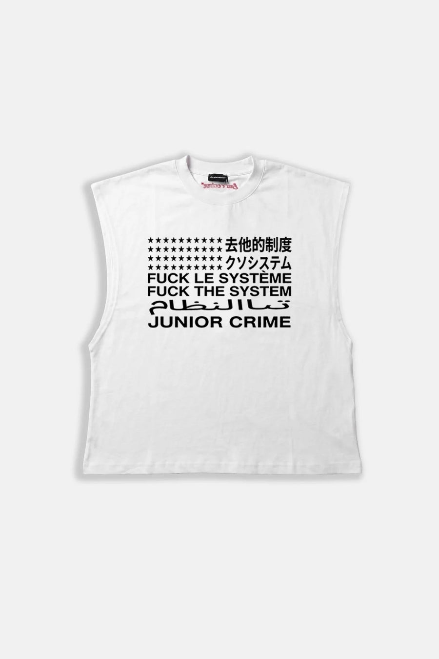 JR System Baskılı Boxy Fit Kolsuz Beyaz Tshirt