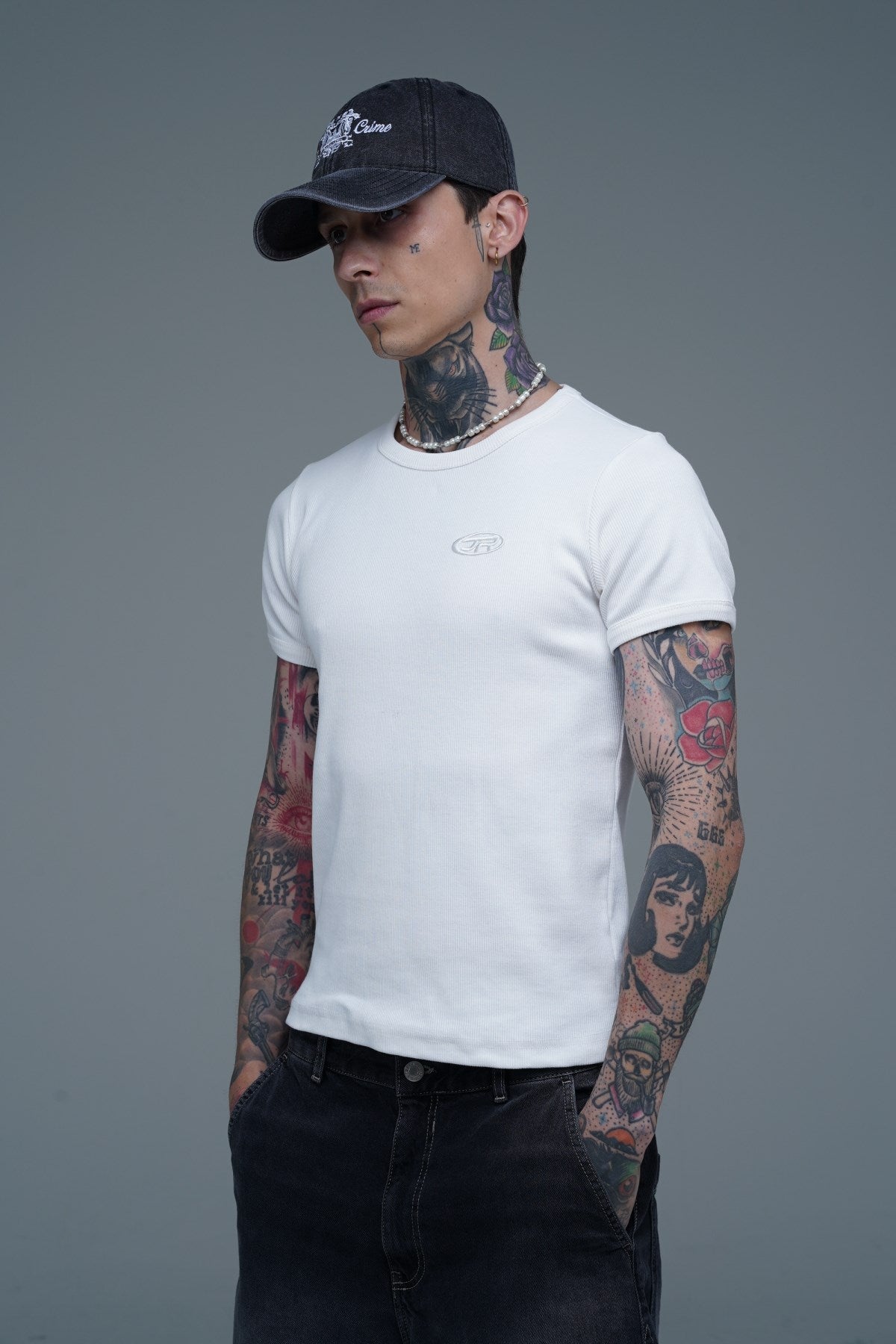 JR Logo Fitilli Kumaş Beyaz Slim fit Tshirt