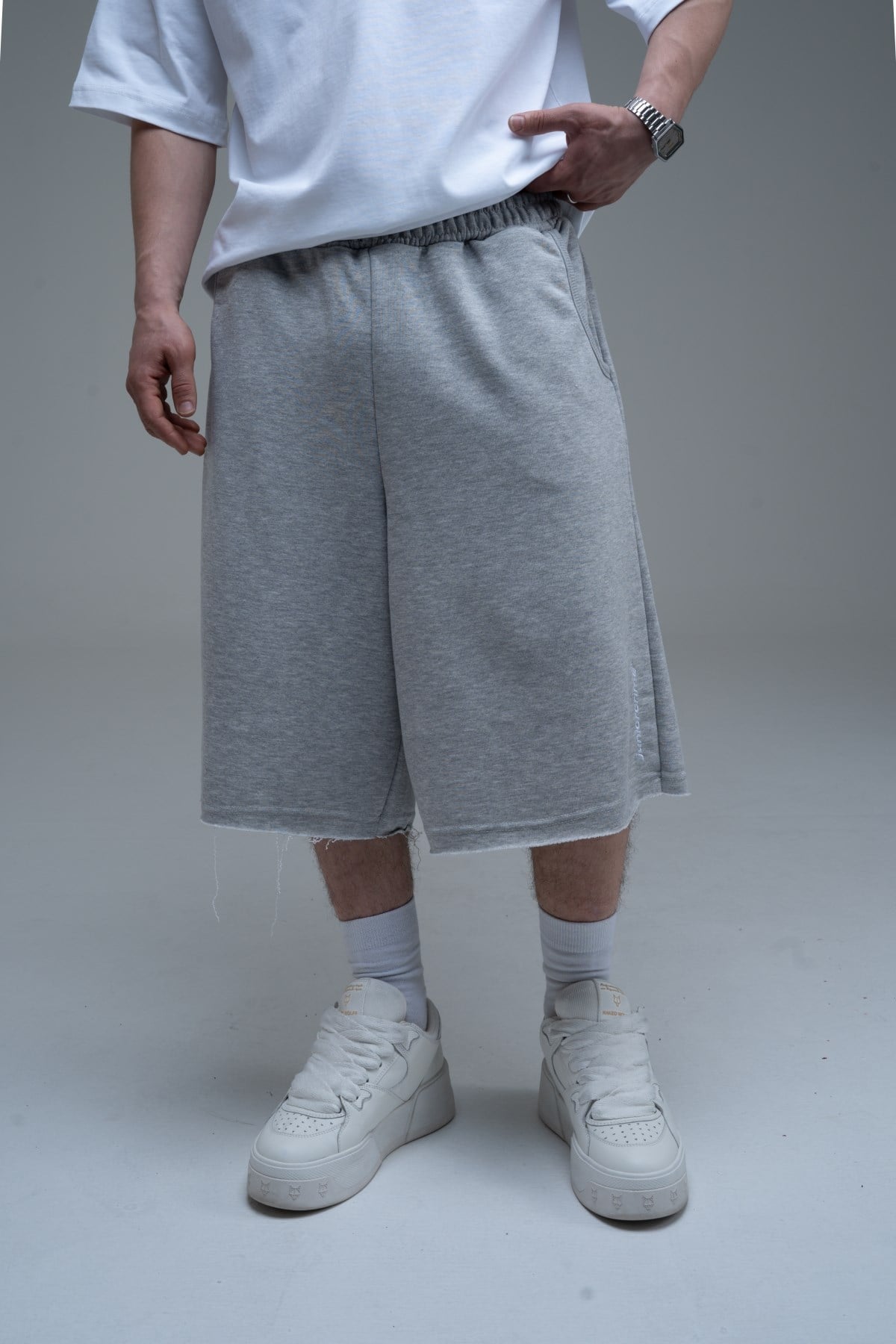 JR Nakışlı Gri Jogger Baggy Şort