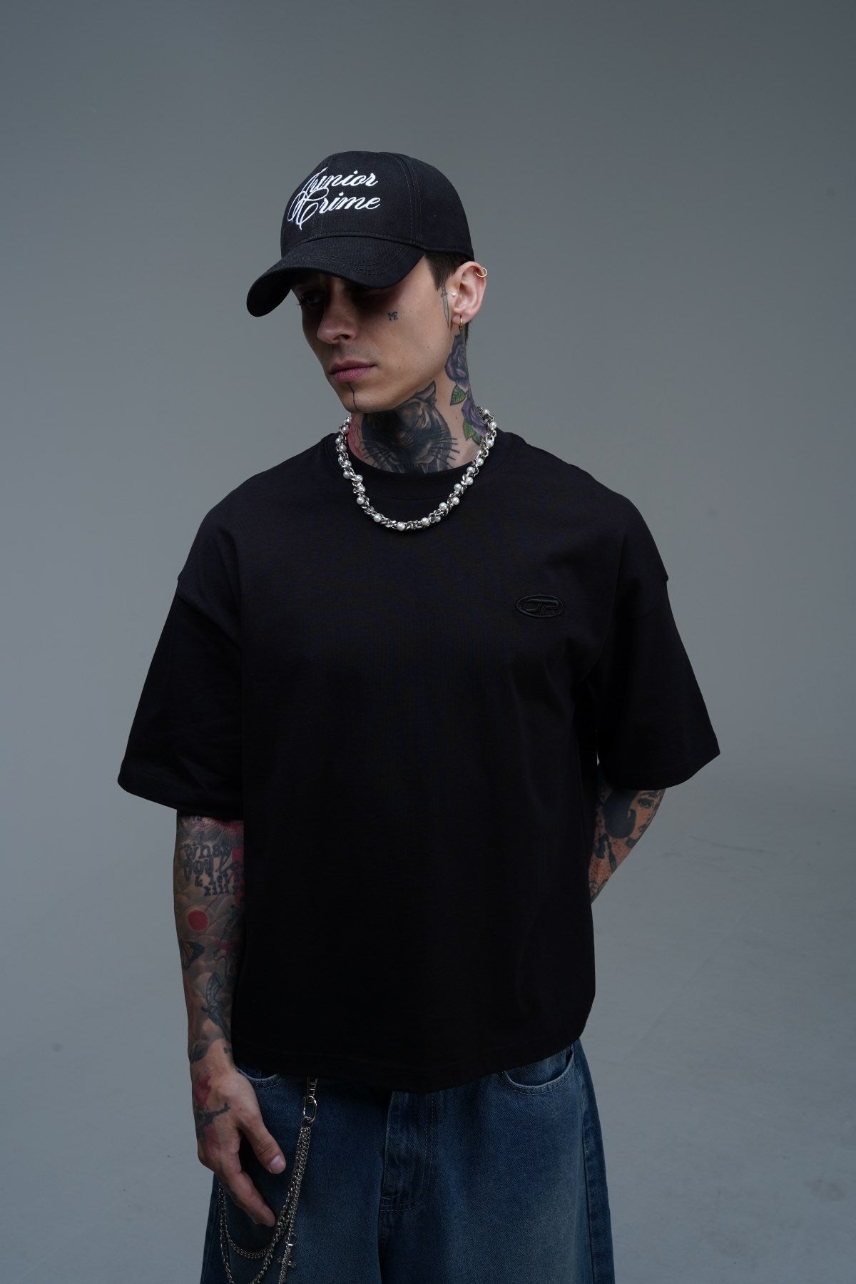 JR Logo Siyah Boxy Fit Oversize Tshirt