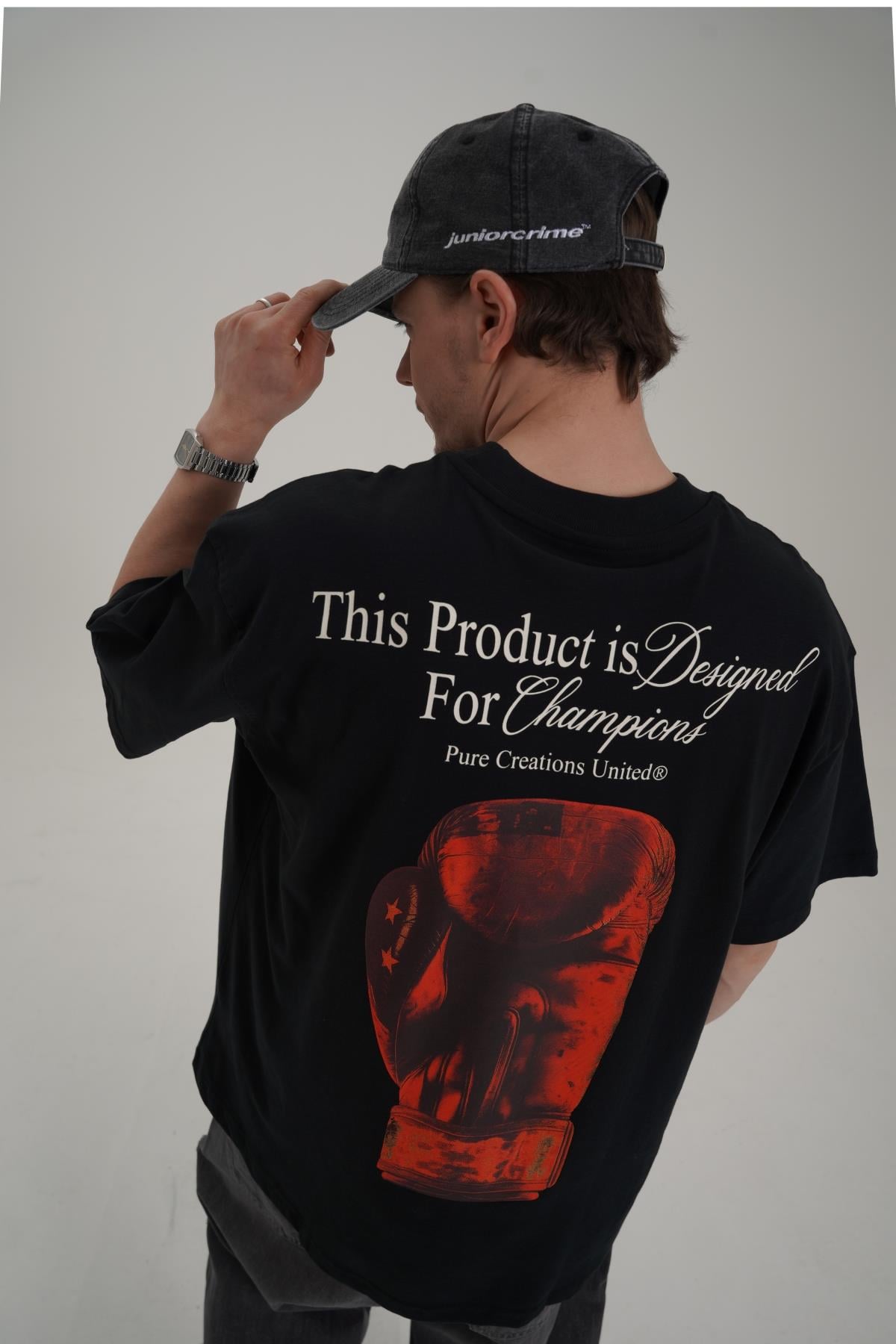 United Baskılı Siyah Oversize Tshirt CT01 MRT26009/1