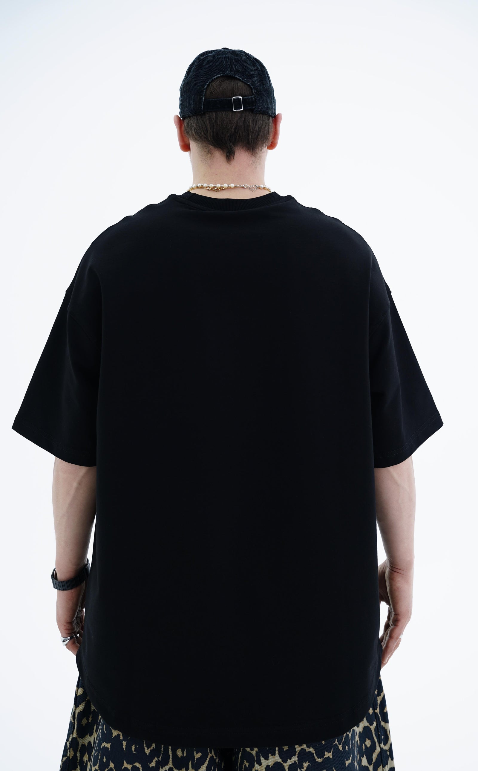 Siyah Basic Oversize Ribana Yaka Tshirt JC01 24Y363
