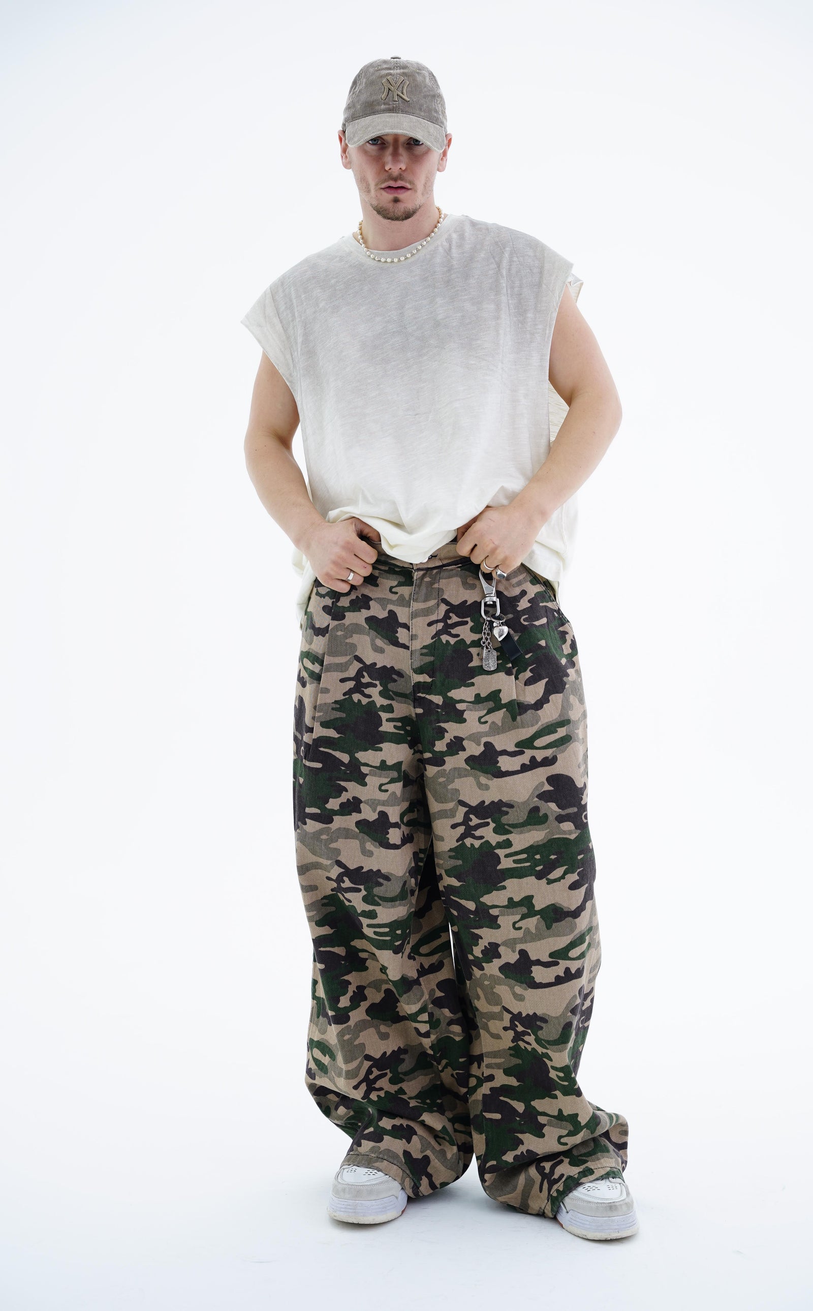 Yıkama Efektli Ekru Oversize Atlet CT01 MRT1754