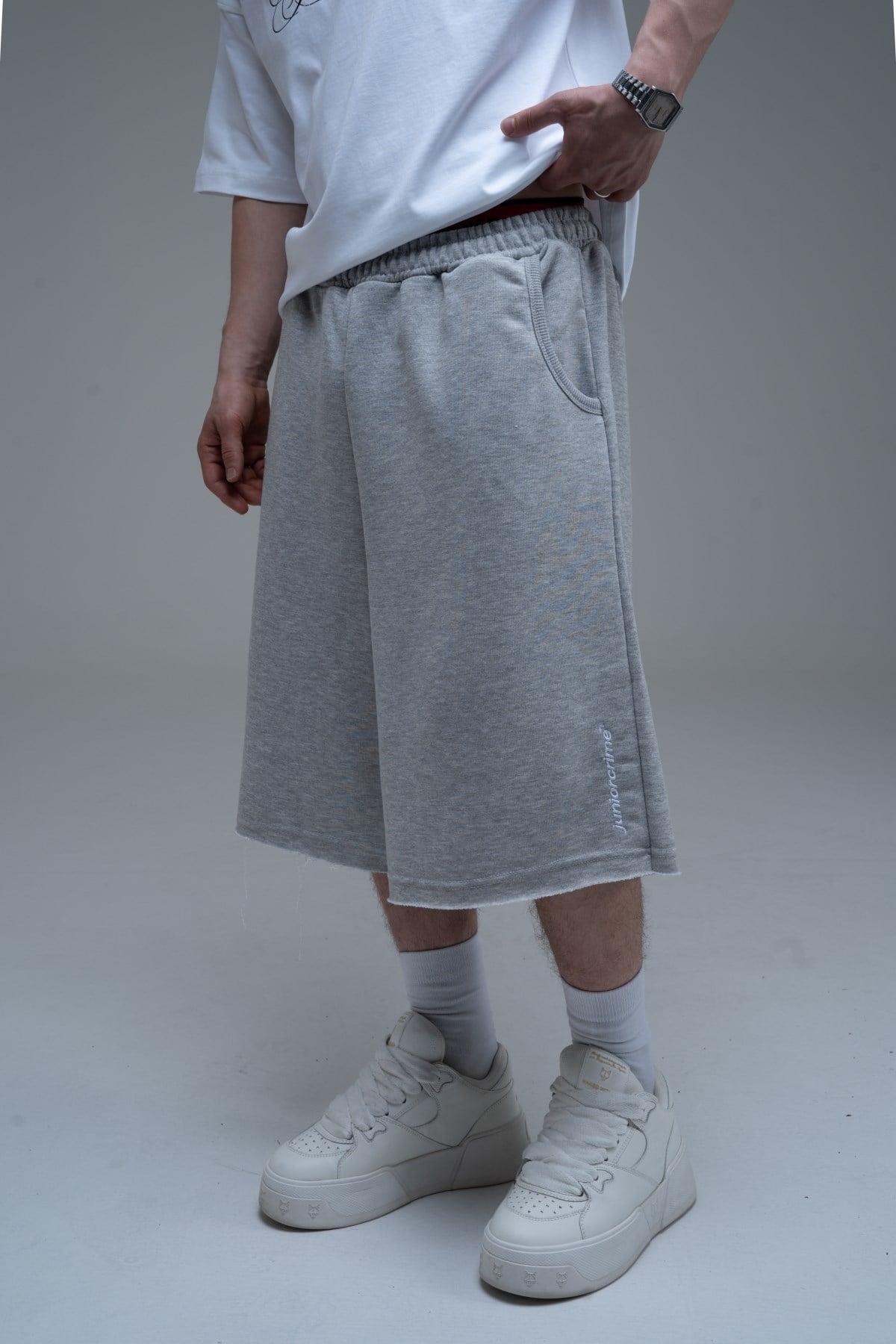 JR Nakışlı Gri Jogger Baggy Şort
