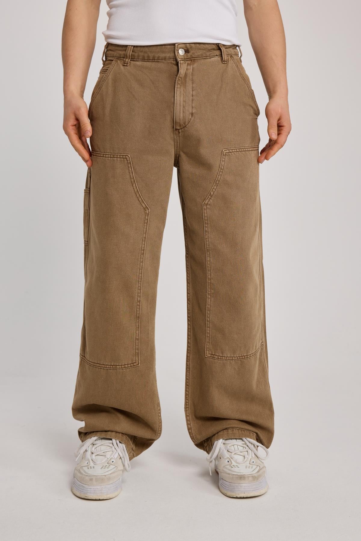 Blok Detay Kahverengi Carpenter Baggy Pantolon