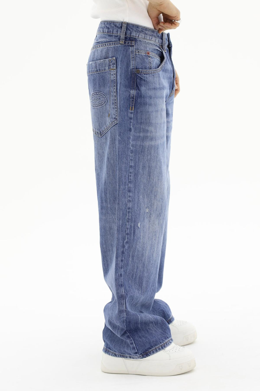 Yıkama Efektli Yırtık Detay Baggy Jean Pantolon