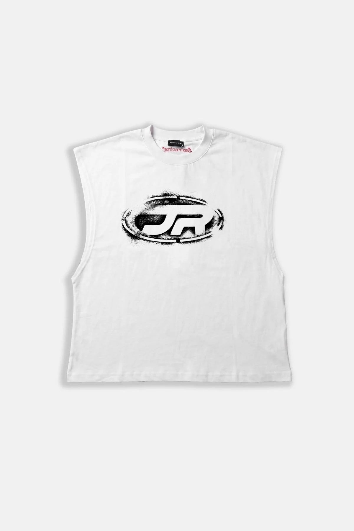 JR Spray Logo Baskılı Boxy Fit Kolsuz Beyaz Tshirt