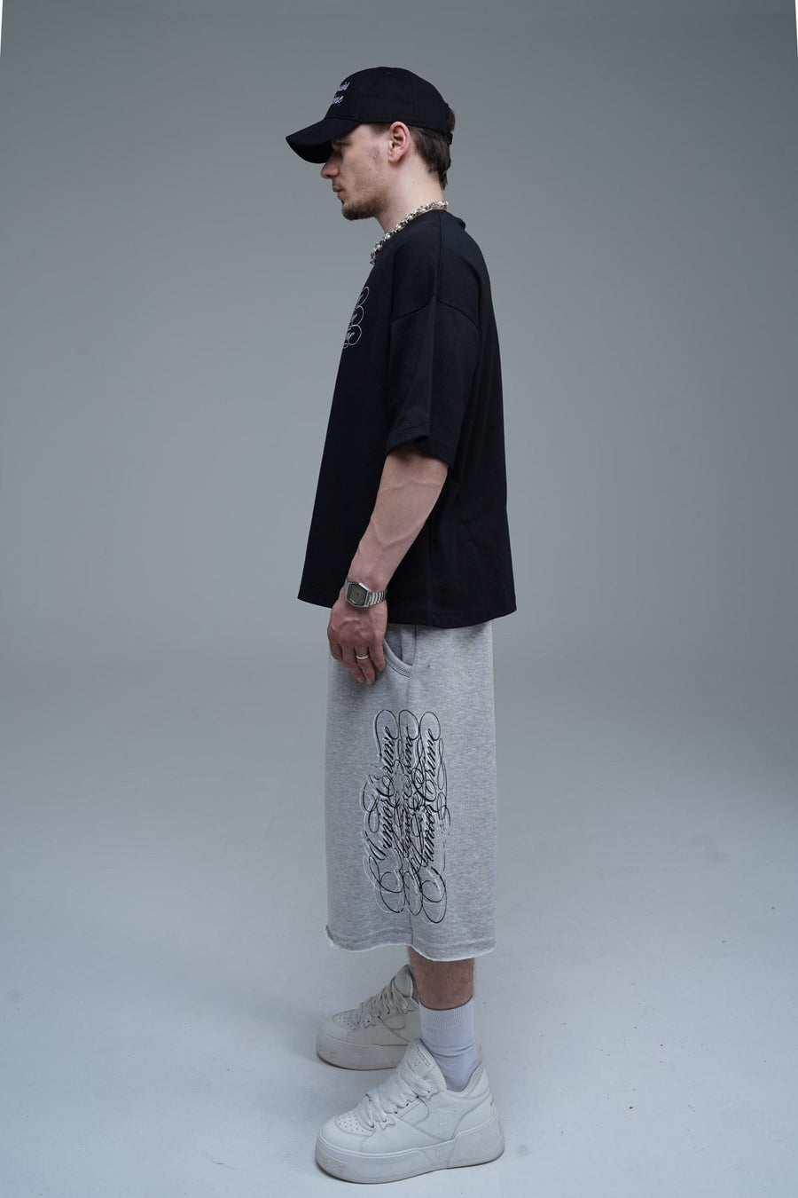 JR Signature Baskılı Jogger Baggy Gri Şort