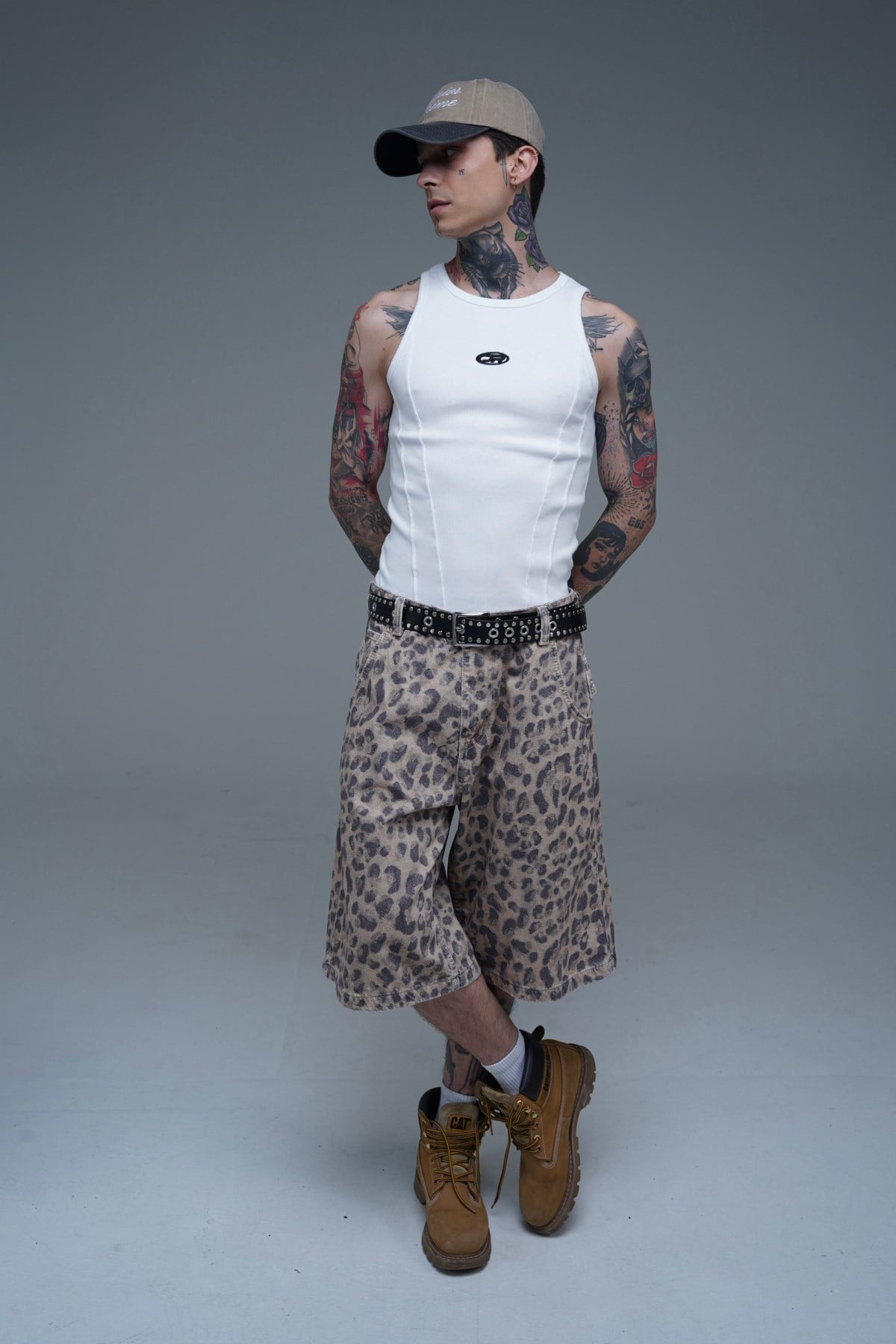 JR Leopar Desenli Baggy Jean Şort
