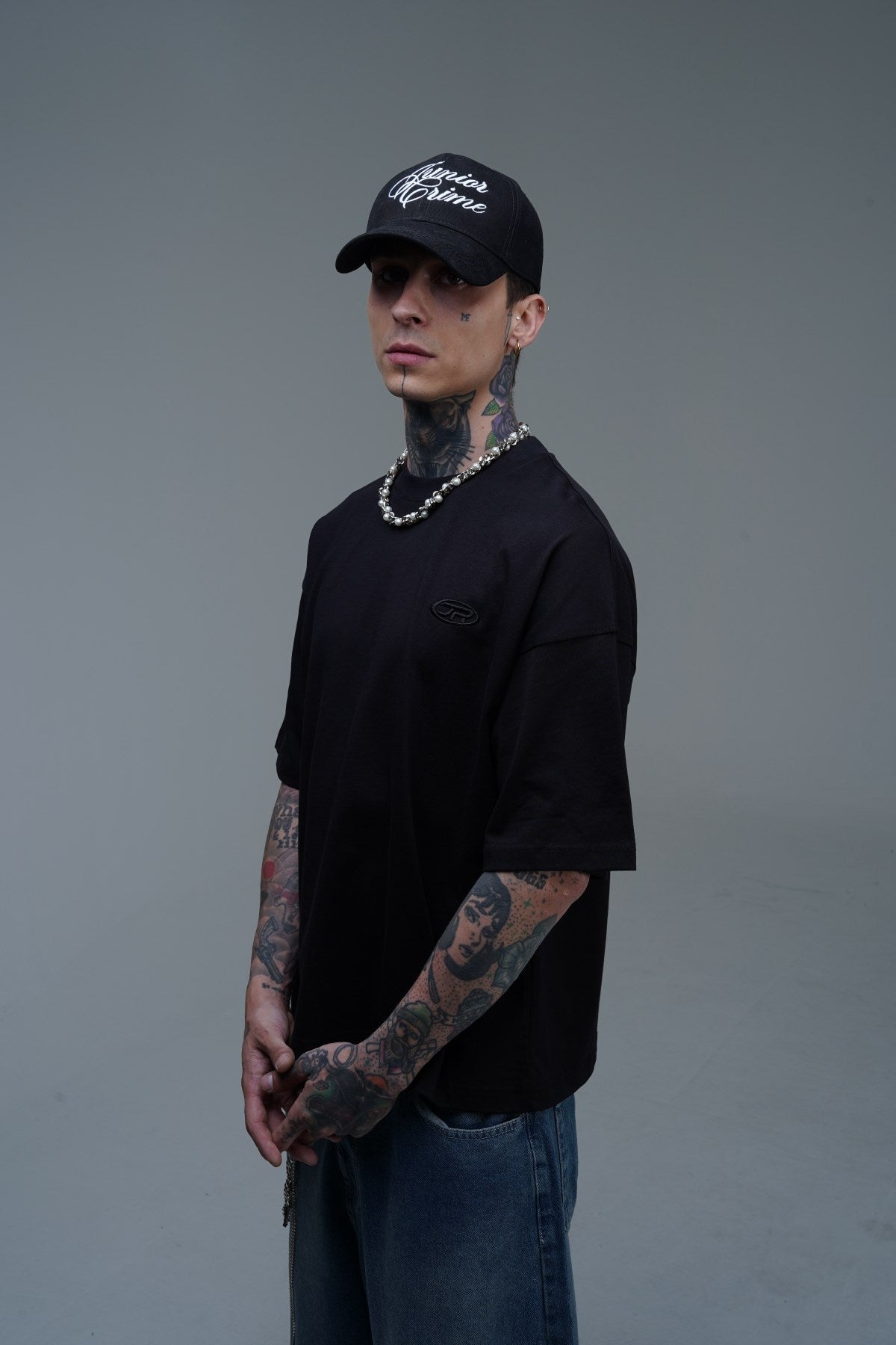 JR Logo Siyah Boxy Fit Oversize Tshirt