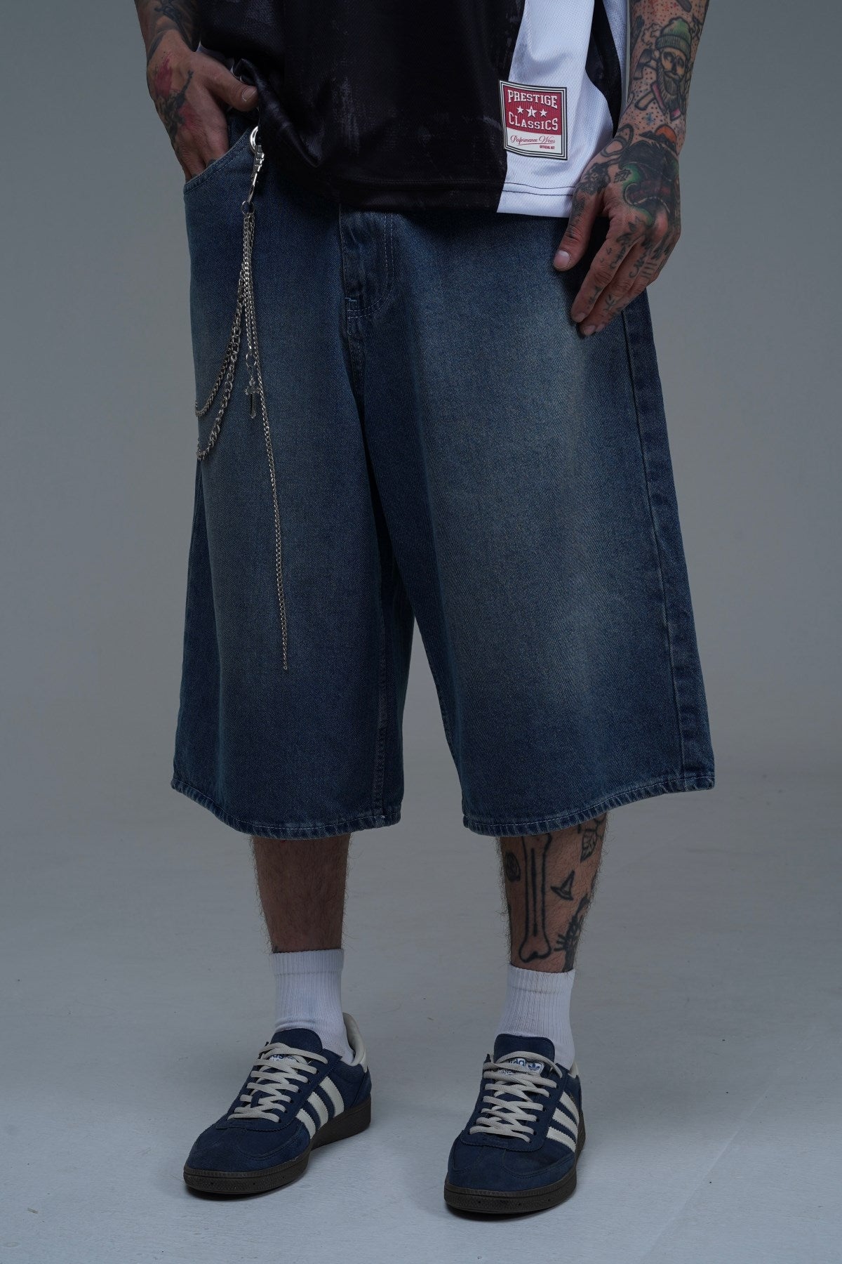 Basic Mavi Baggy Jean Şort