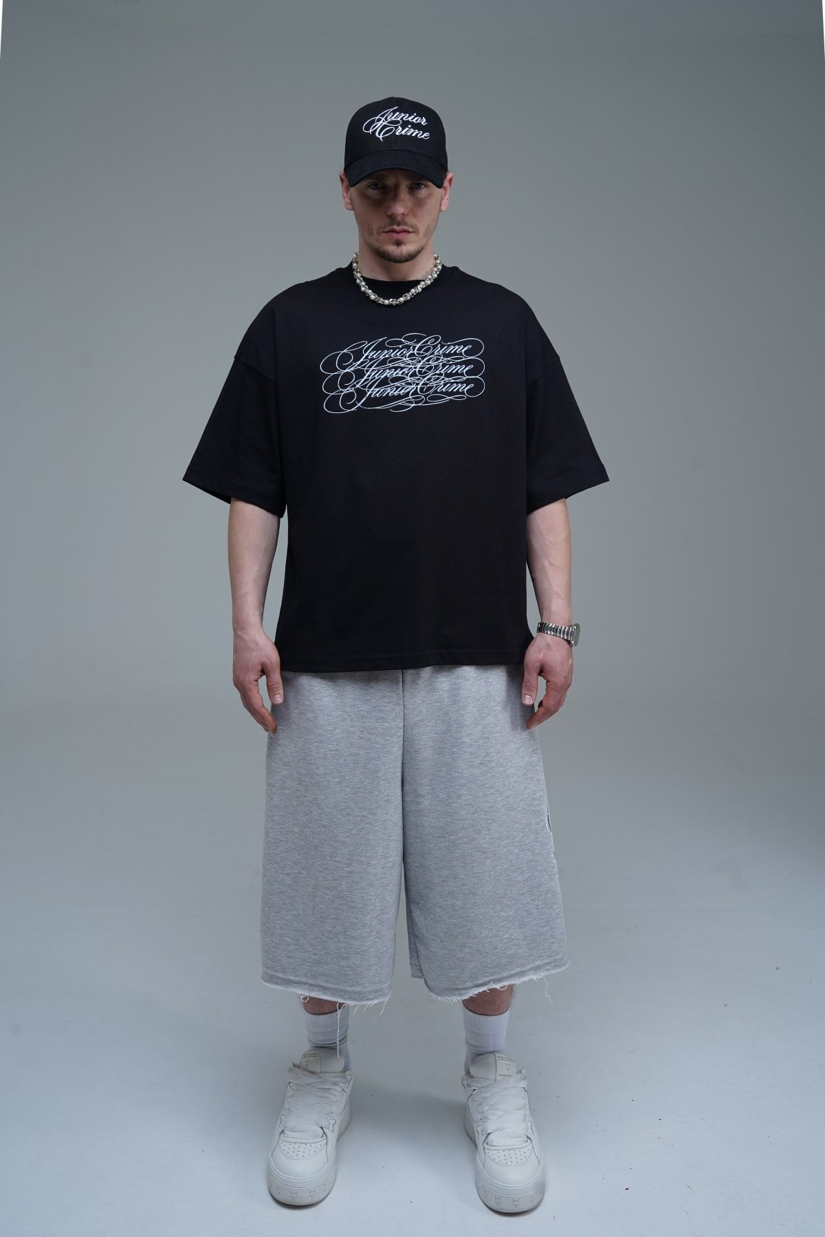 JR Signature Baskılı Jogger Baggy Gri Şort