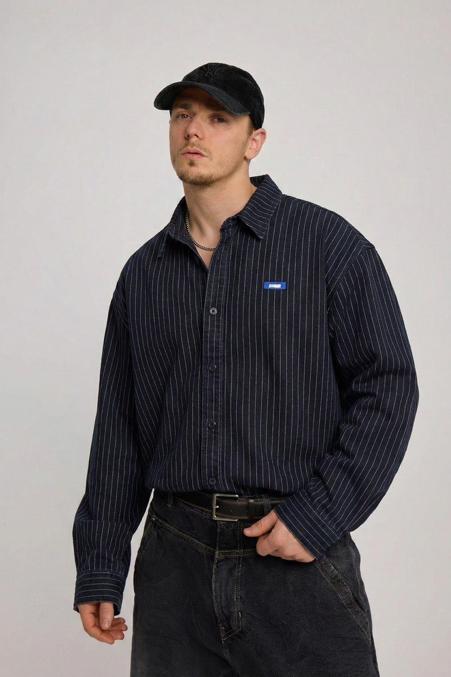 Çizgili Oversize Jean Gömlek