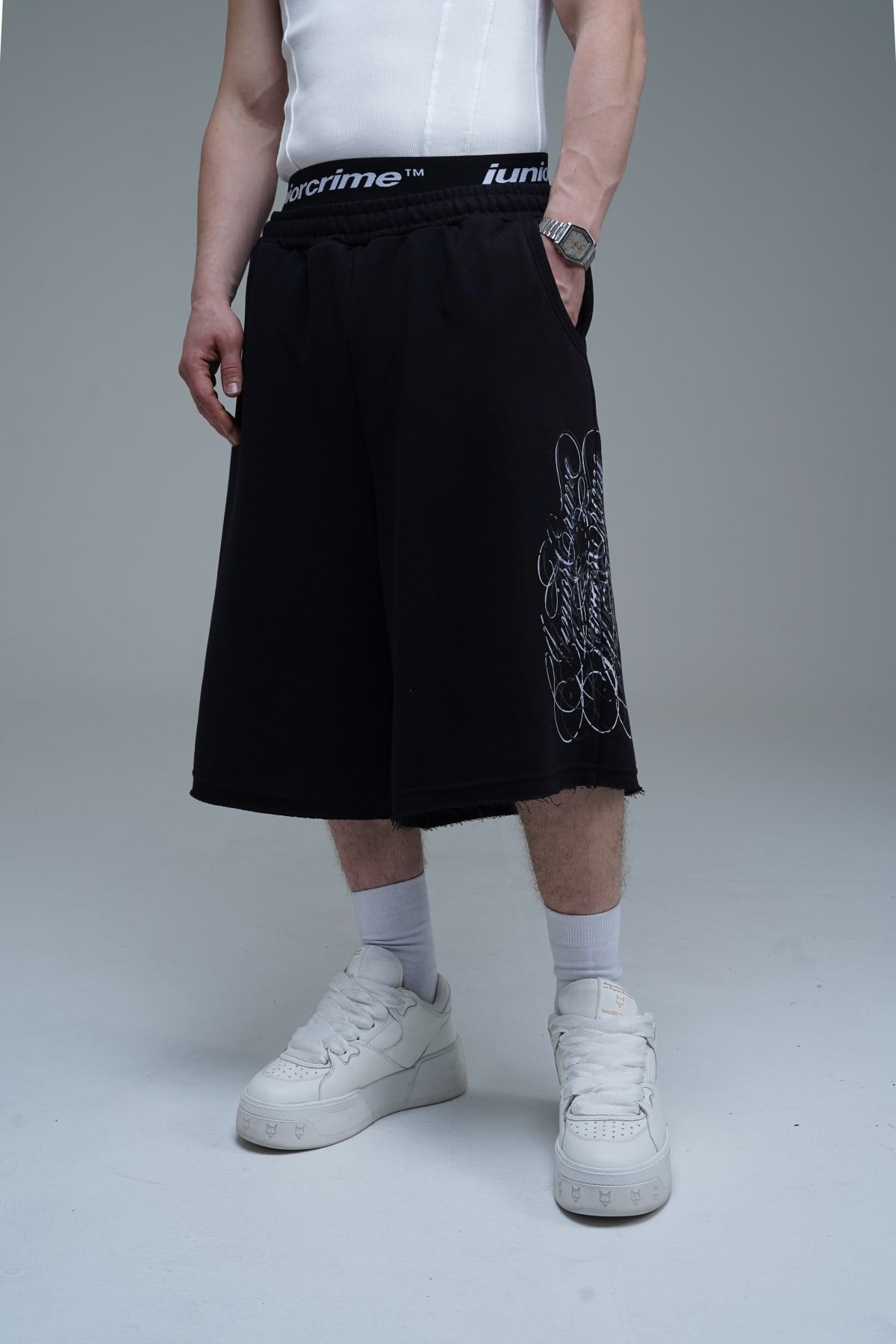 JR Signature Baskılı Jogger Baggy Siyah Şort