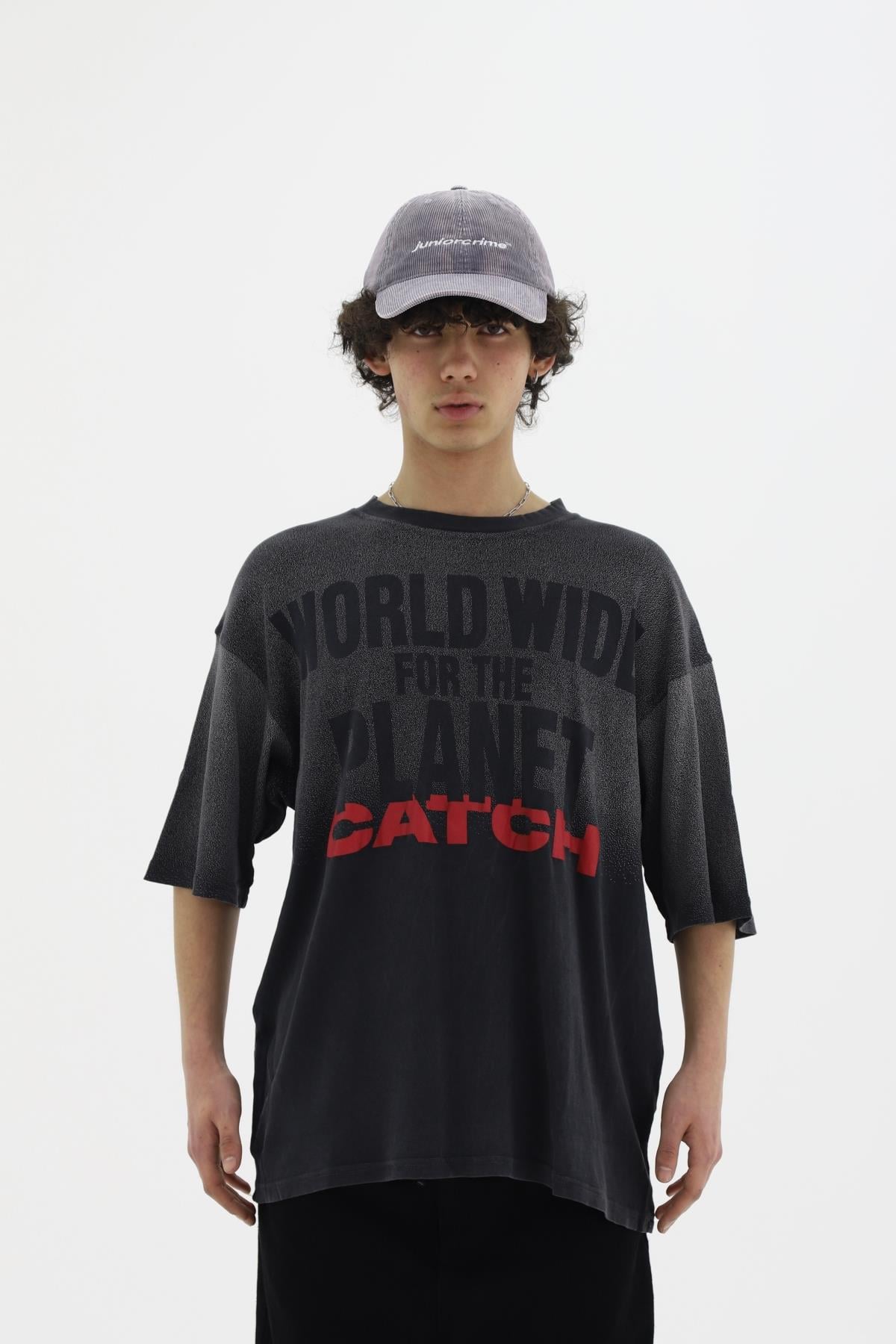 Worlwide Baskılı Siyah Oversize Tshirt CT01 25CY081