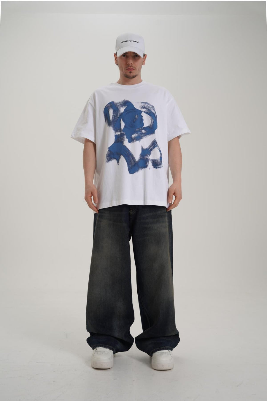 Face Baskılı Beyaz Oversize Tshirt CT01 MRT26010/1