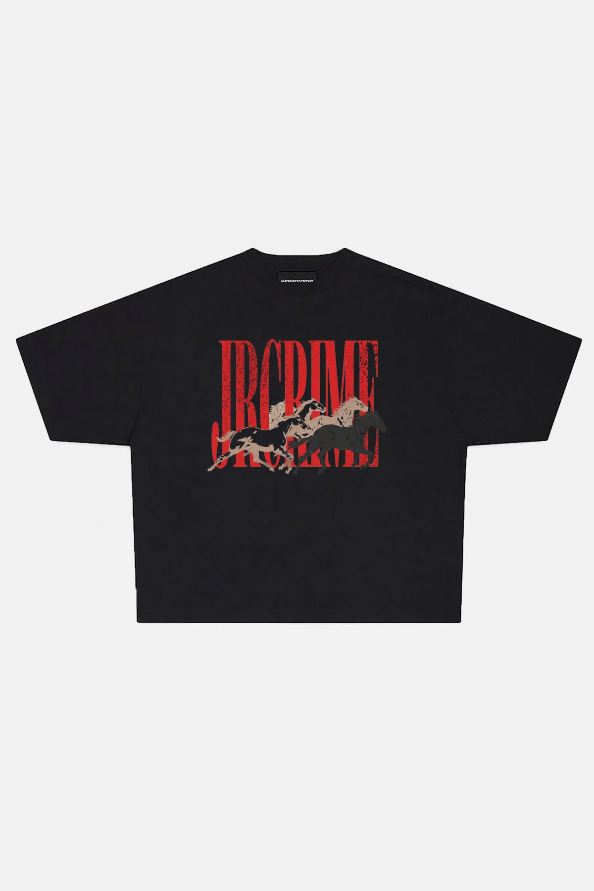 JR Red Logo Run Baskılı Siyah Boxy Fit Tshirt