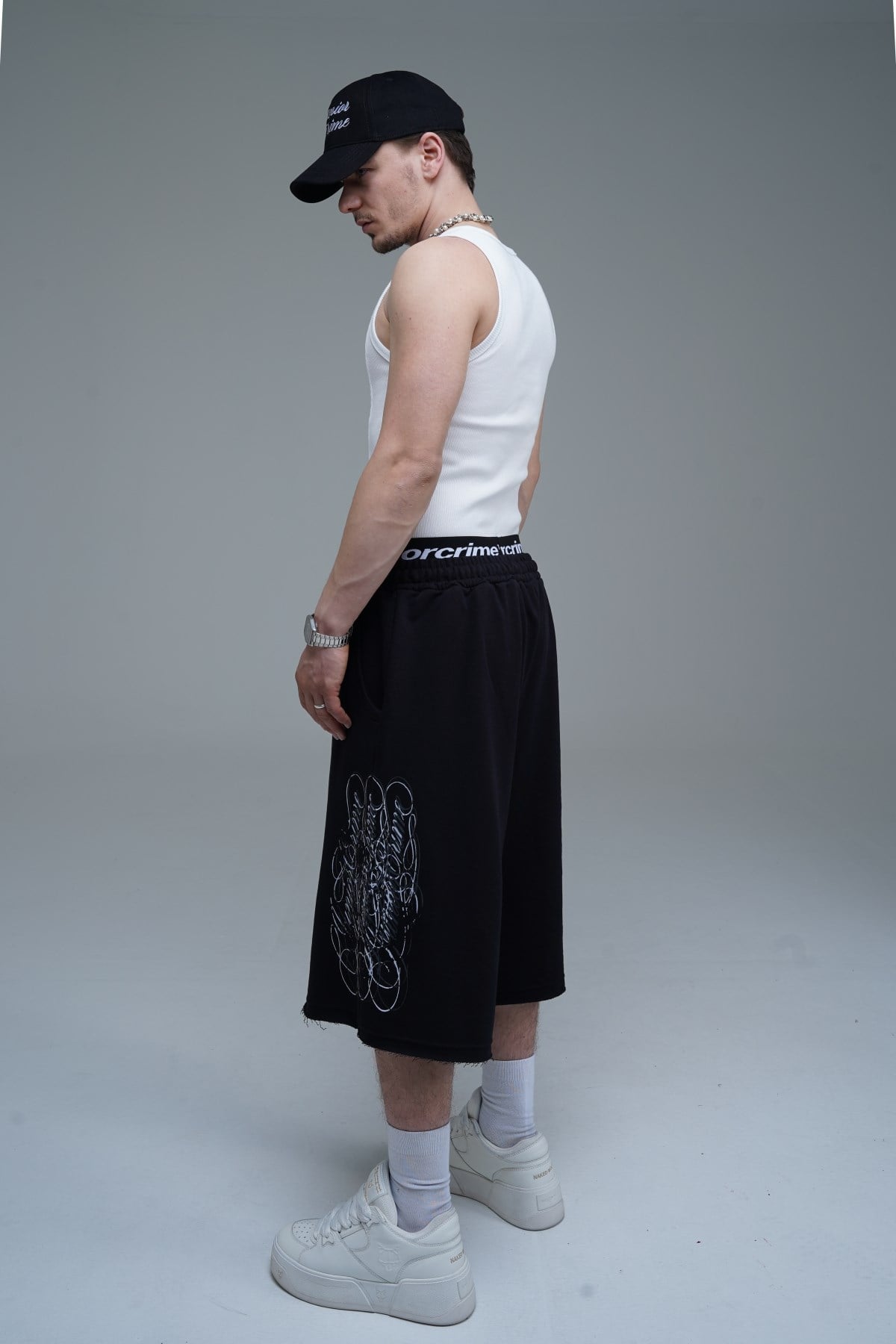 JR Signature Baskılı Jogger Baggy Siyah Şort