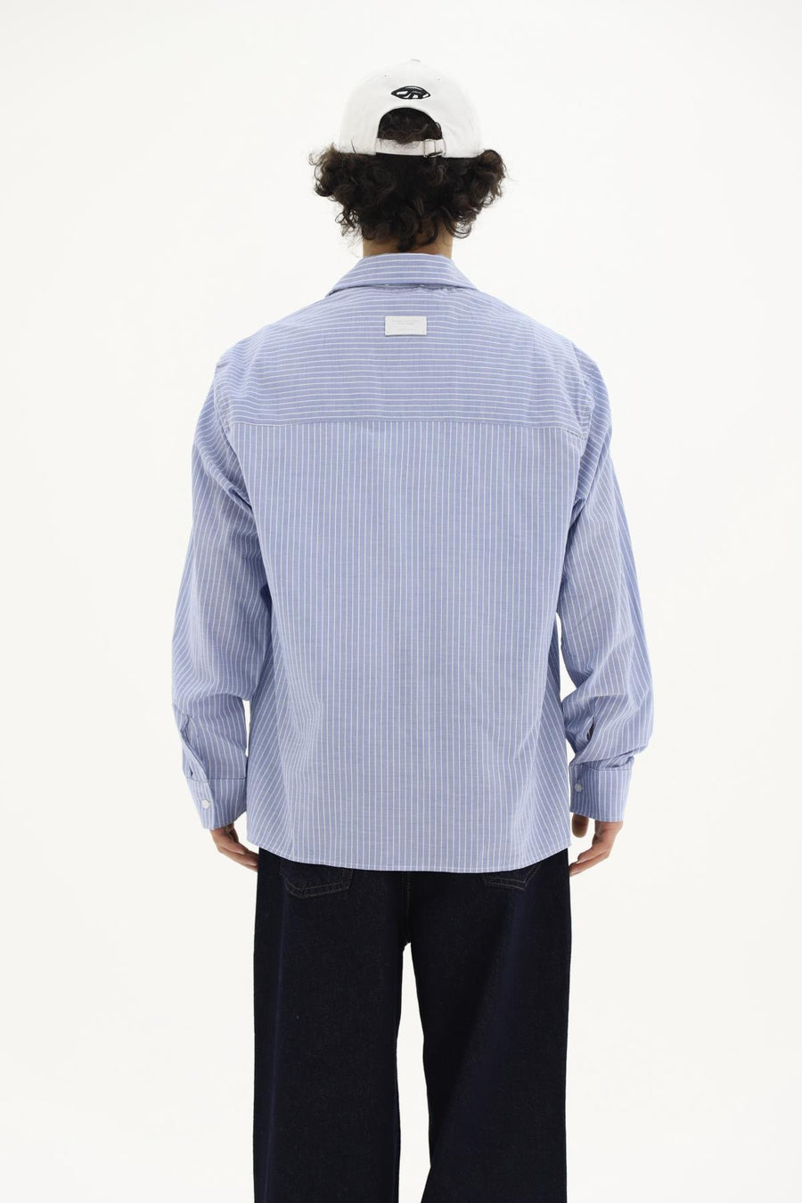 Çizgili Nakış Detay Boxy Fit Saks Gömlek JC01 26Y130