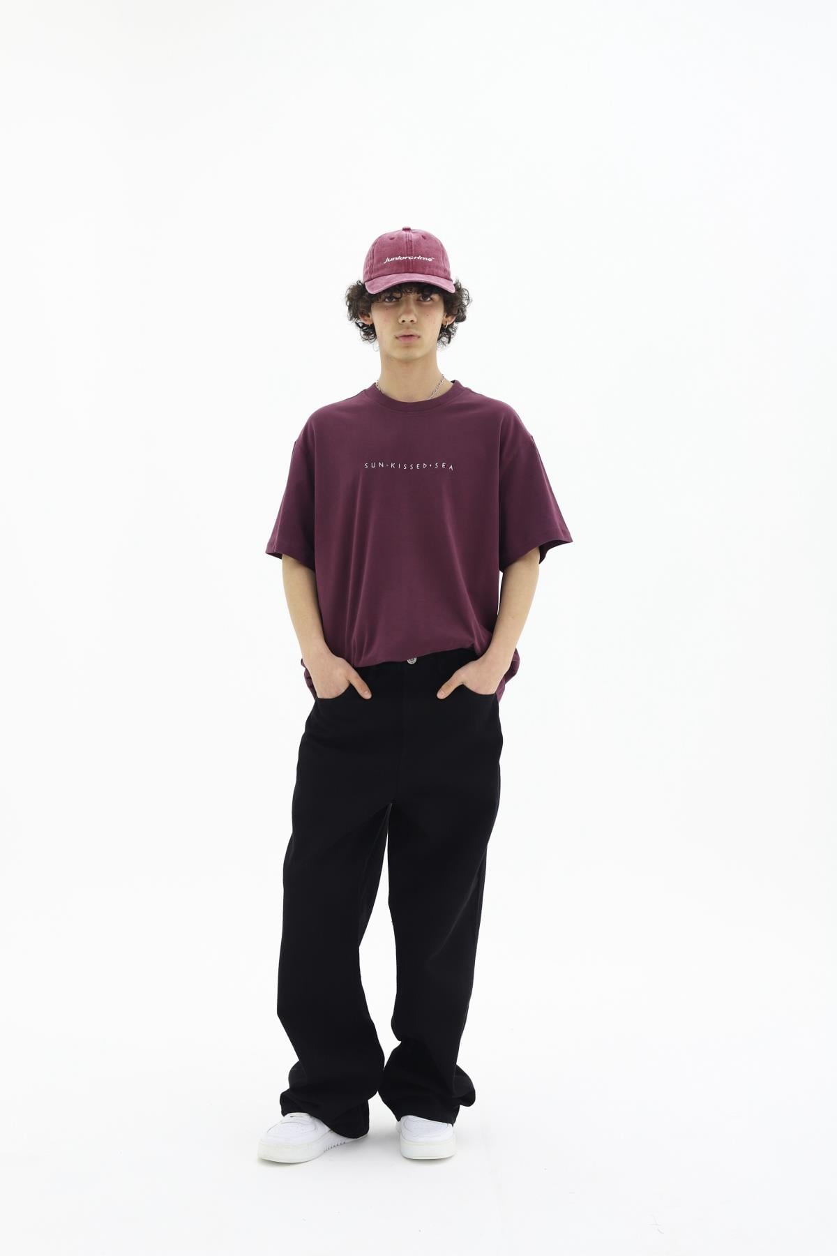 Sun Nakışlı Bordo Oversize Tshirt CT01 MRT26001