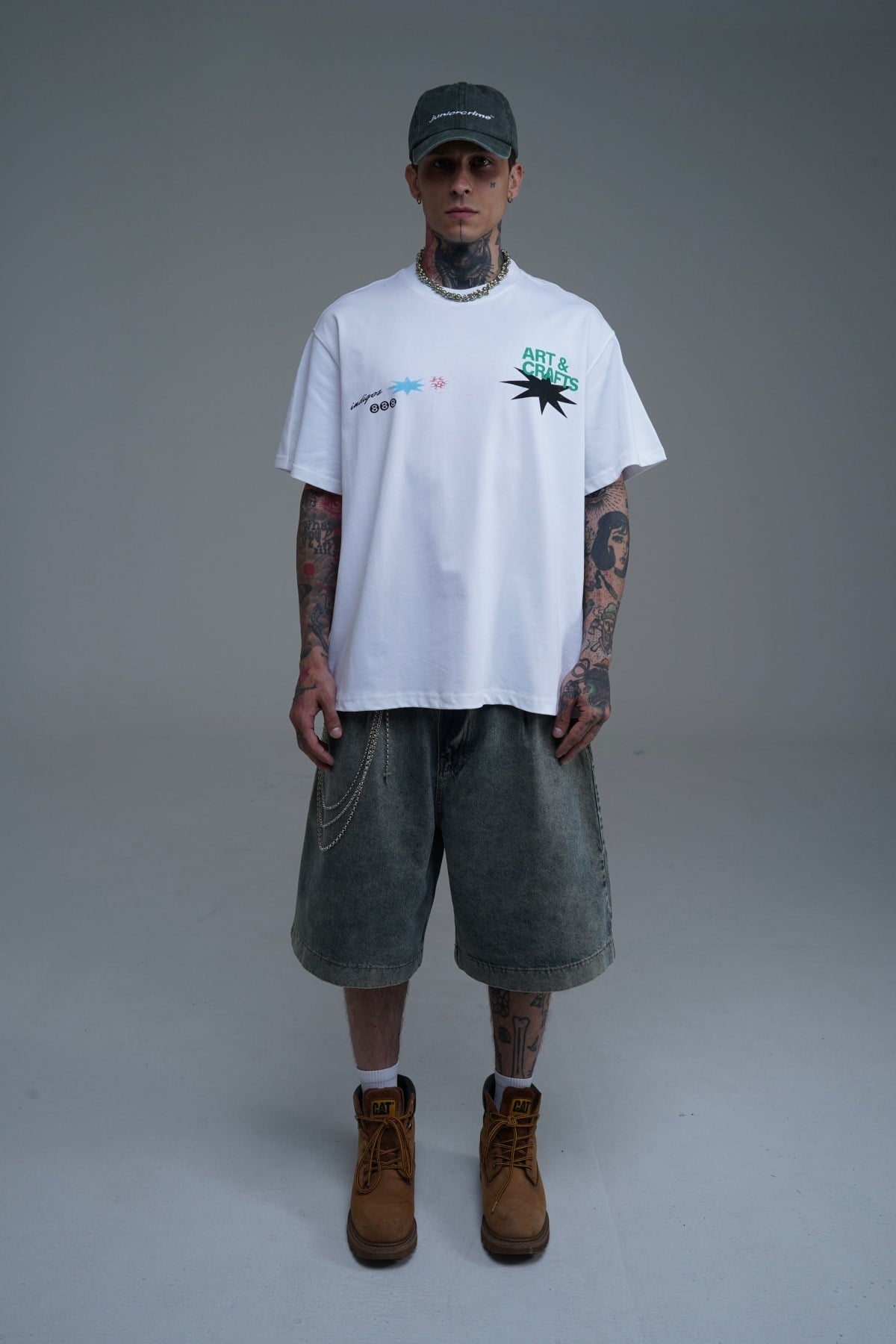 Baskılı Bisiklet Yaka Beyaz Oversize Tshirt CT01 MRT26073