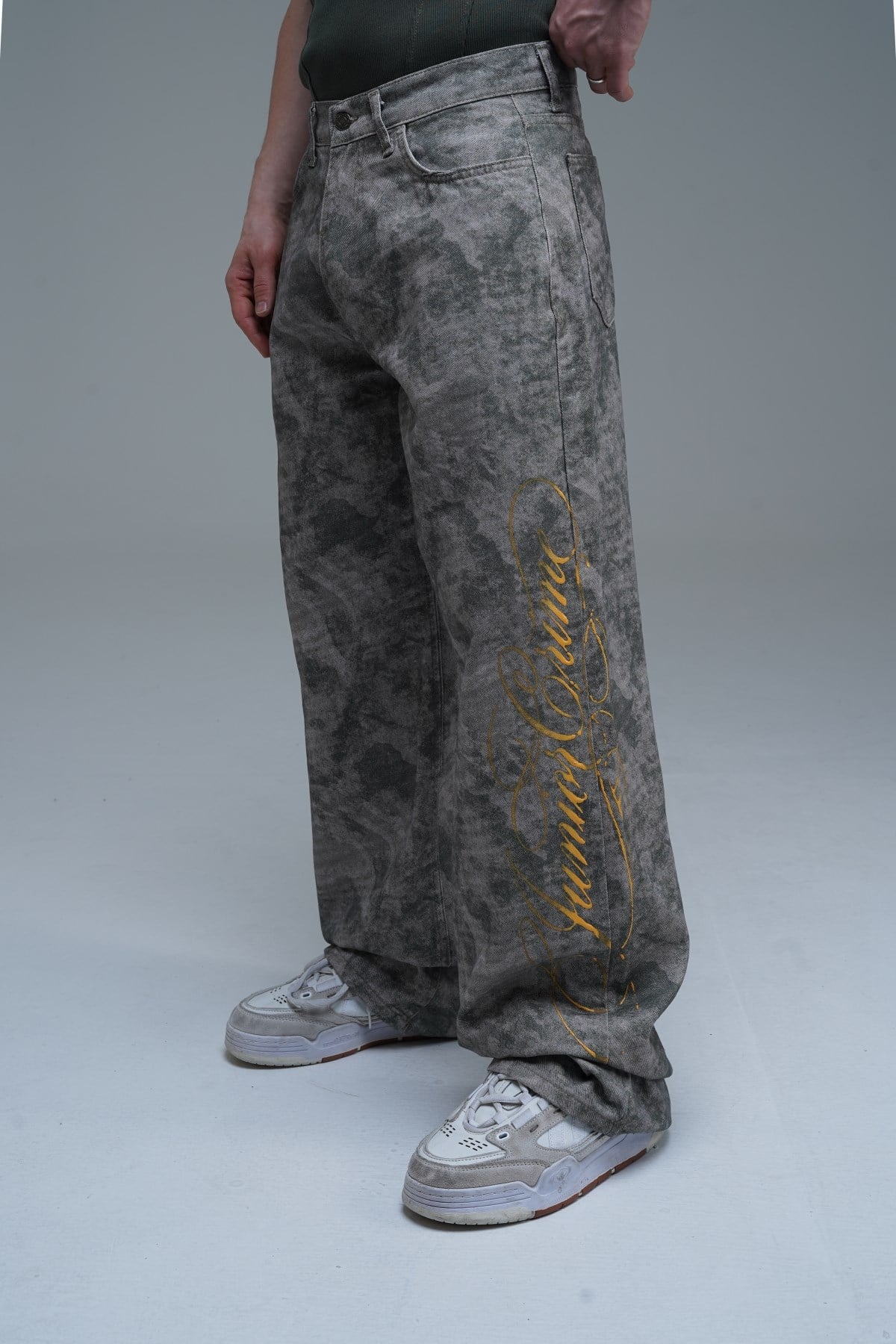 JR Signature Eskitme Baskılı Kamuflaj Desen Baggy Jean