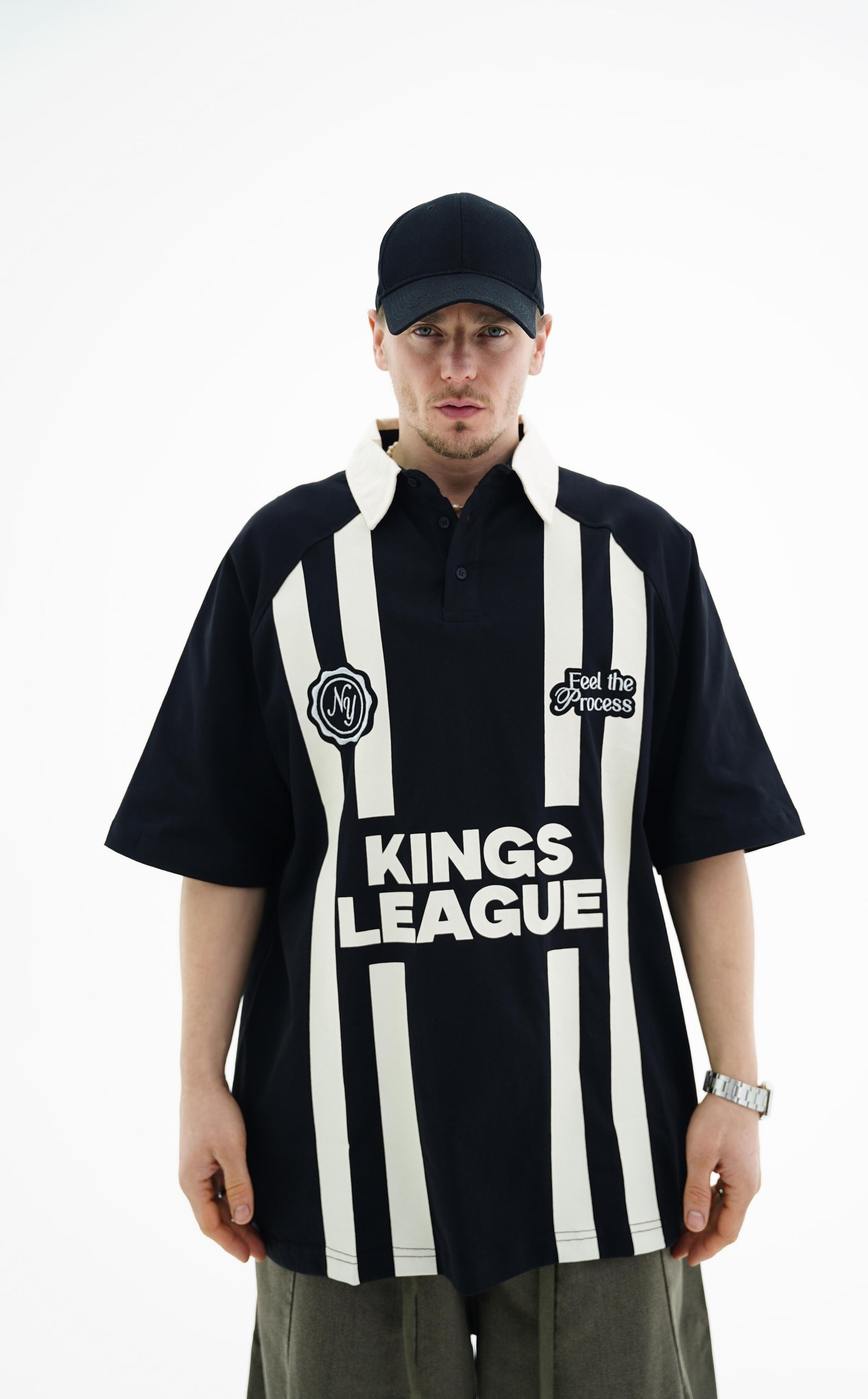 Polo Yaka Siyah Oversize Forma Tshirt JC01 25Y259