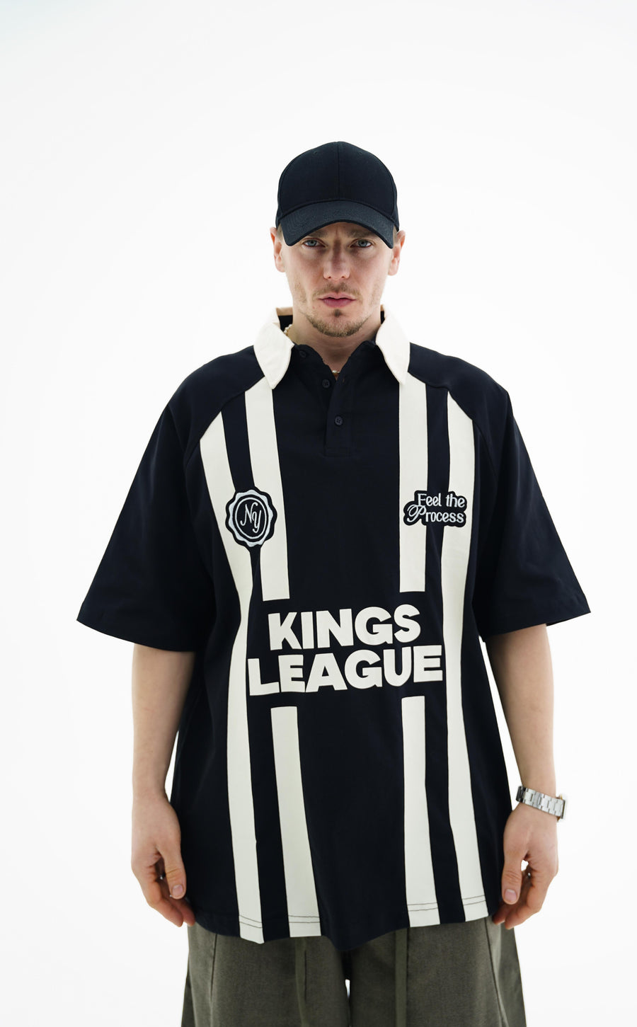 Polo Yaka Siyah Oversize Forma Tshirt JC01 25Y259