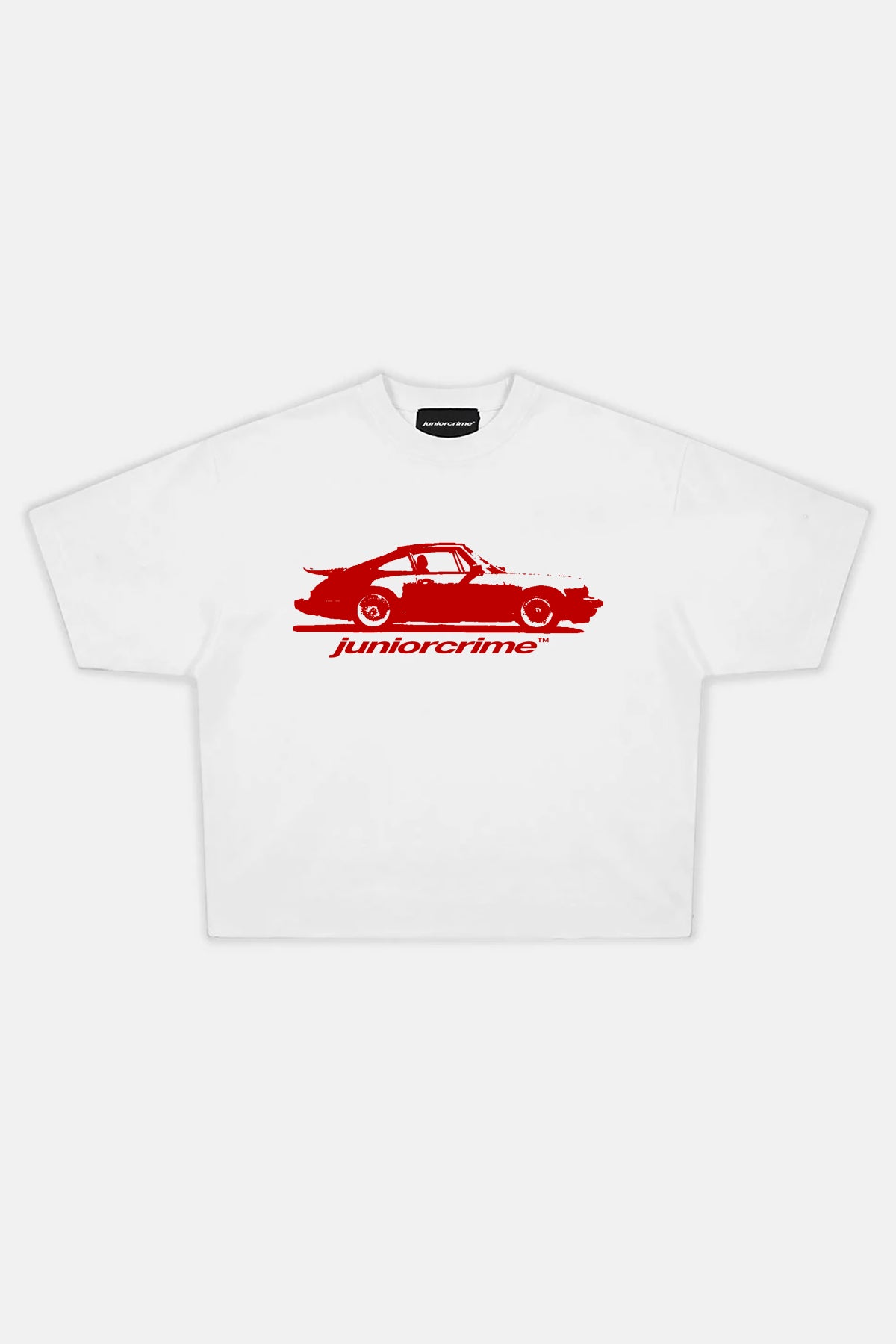 JR Red Car Baskılı Beyaz Boxy Fit Tshirt