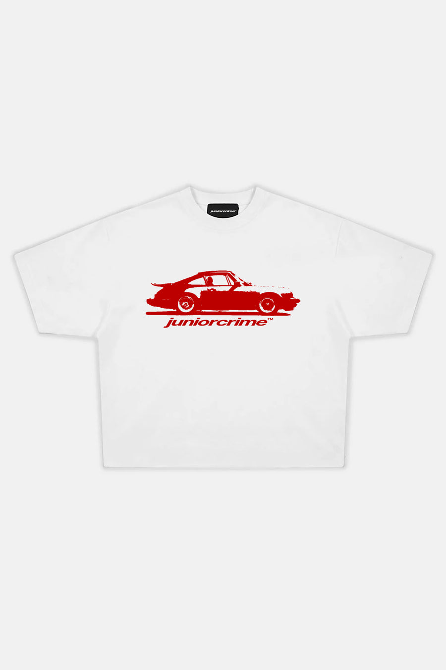 JR Red Car Baskılı Beyaz Boxy Fit Tshirt
