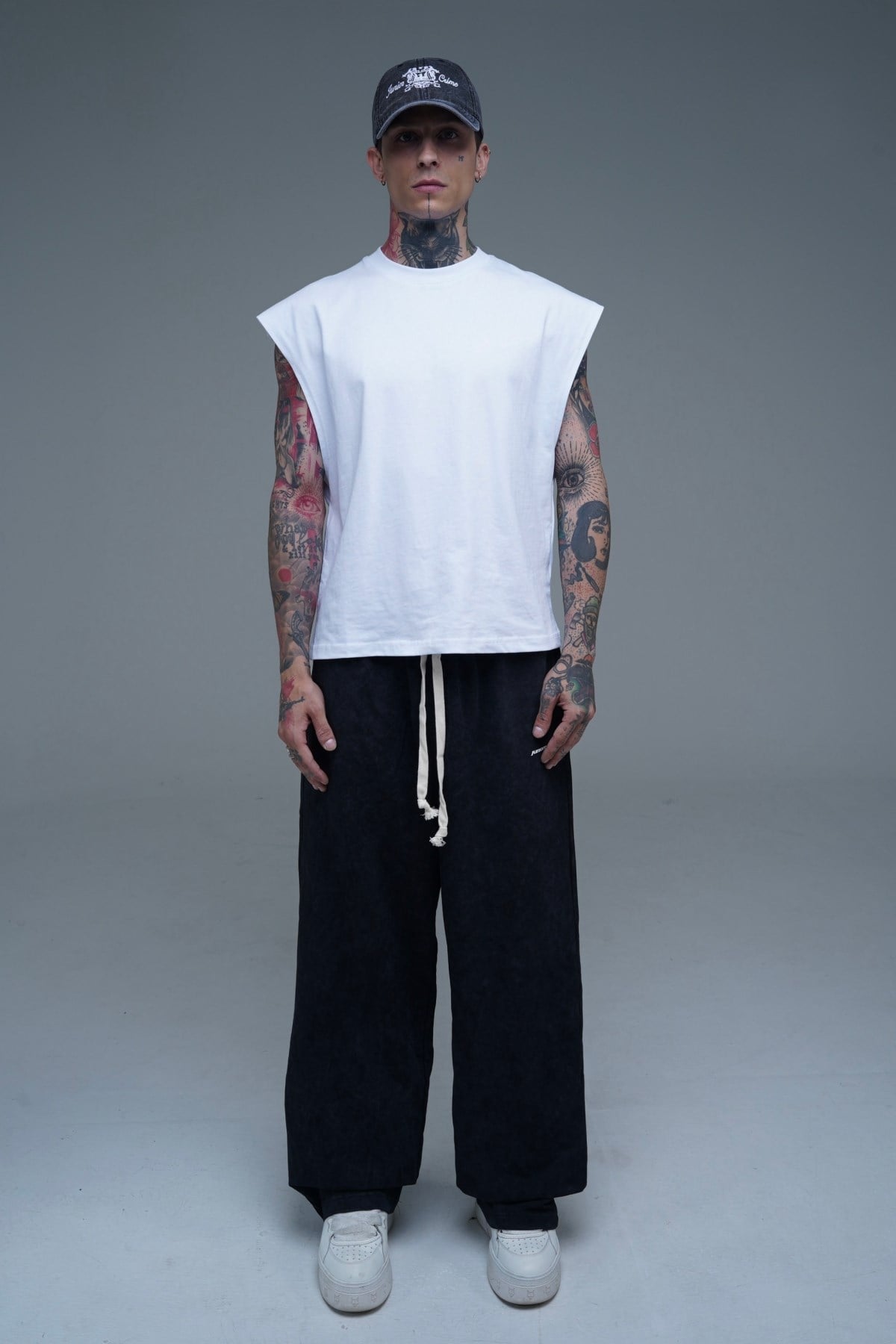 Juniorcrime Baskılı Siyah Acid Wash Baggy Eşofman