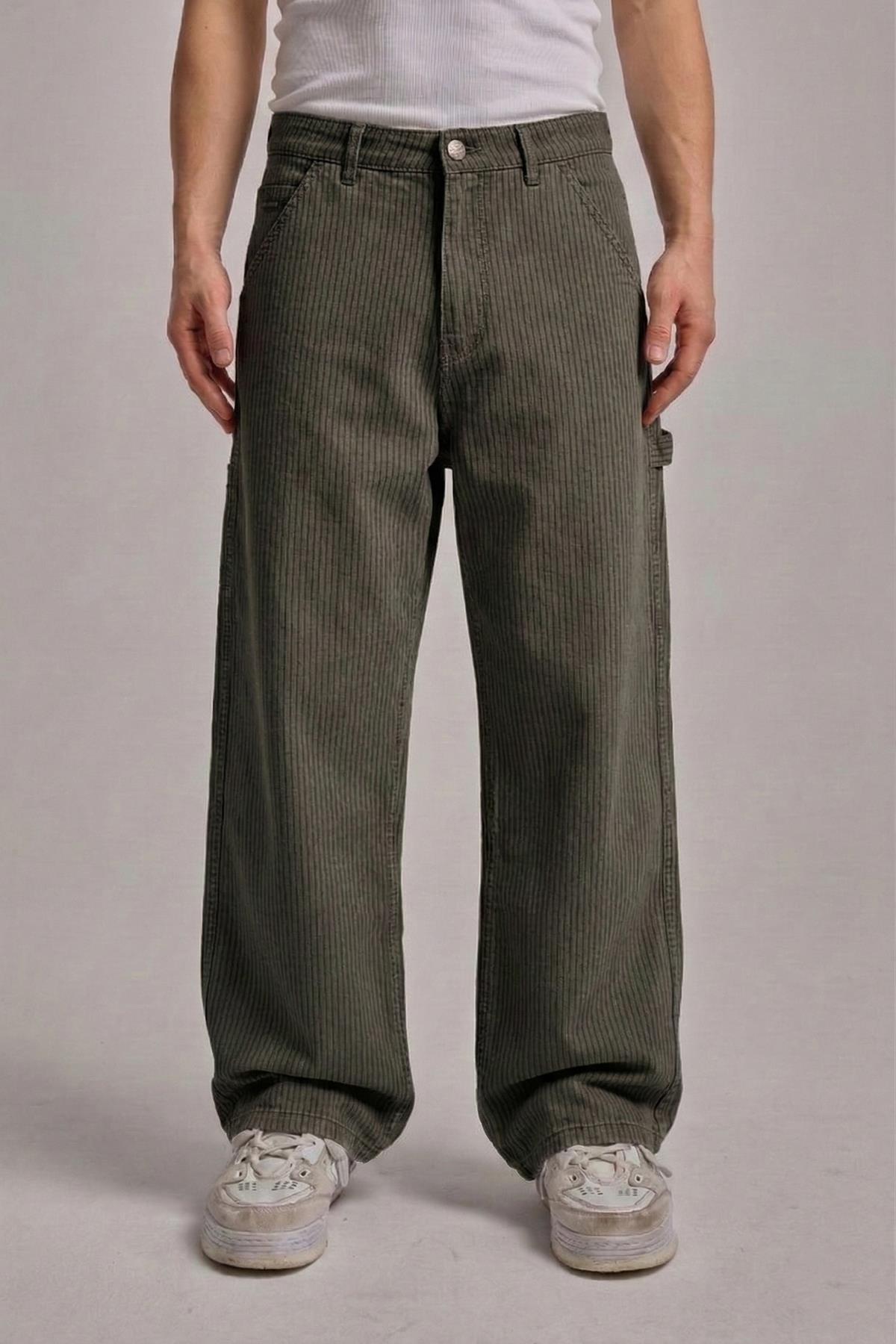 Çizgili Kahve Baggy Jean Pantolon CT01 6581-4