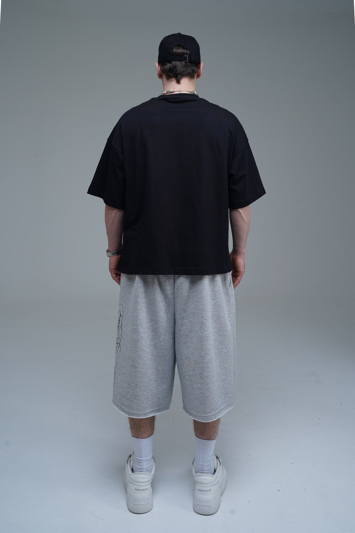 JR Signature Baskılı Siyah Boxy Fit Tshirt