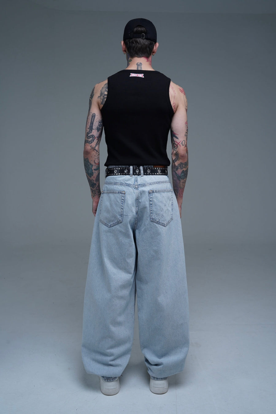 Nakış Detay Mavi Baggy Jean Pantolon CT01 6458-5