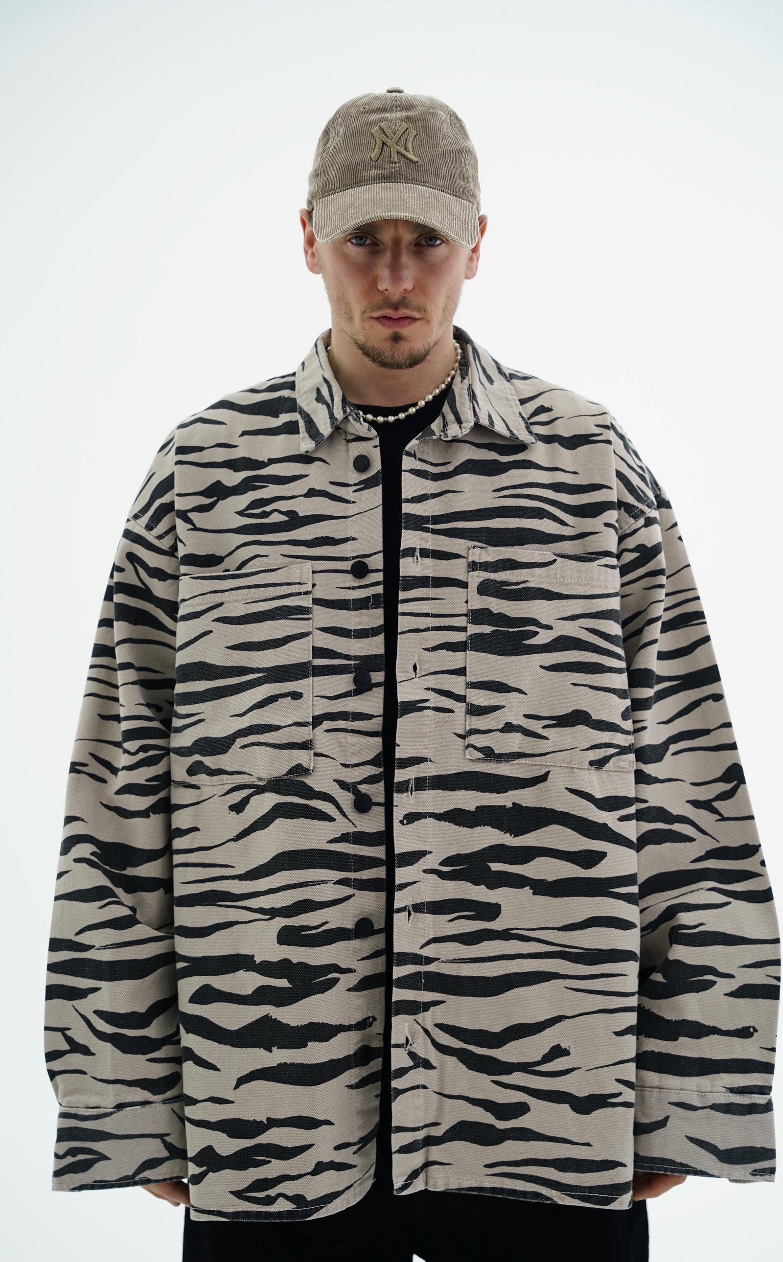 Zebra Desenli Oversize Bej Jean Ceket CT01 1664