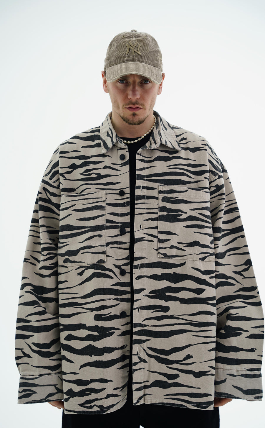 Zebra Desenli Oversize Bej Jean Ceket CT01 1664