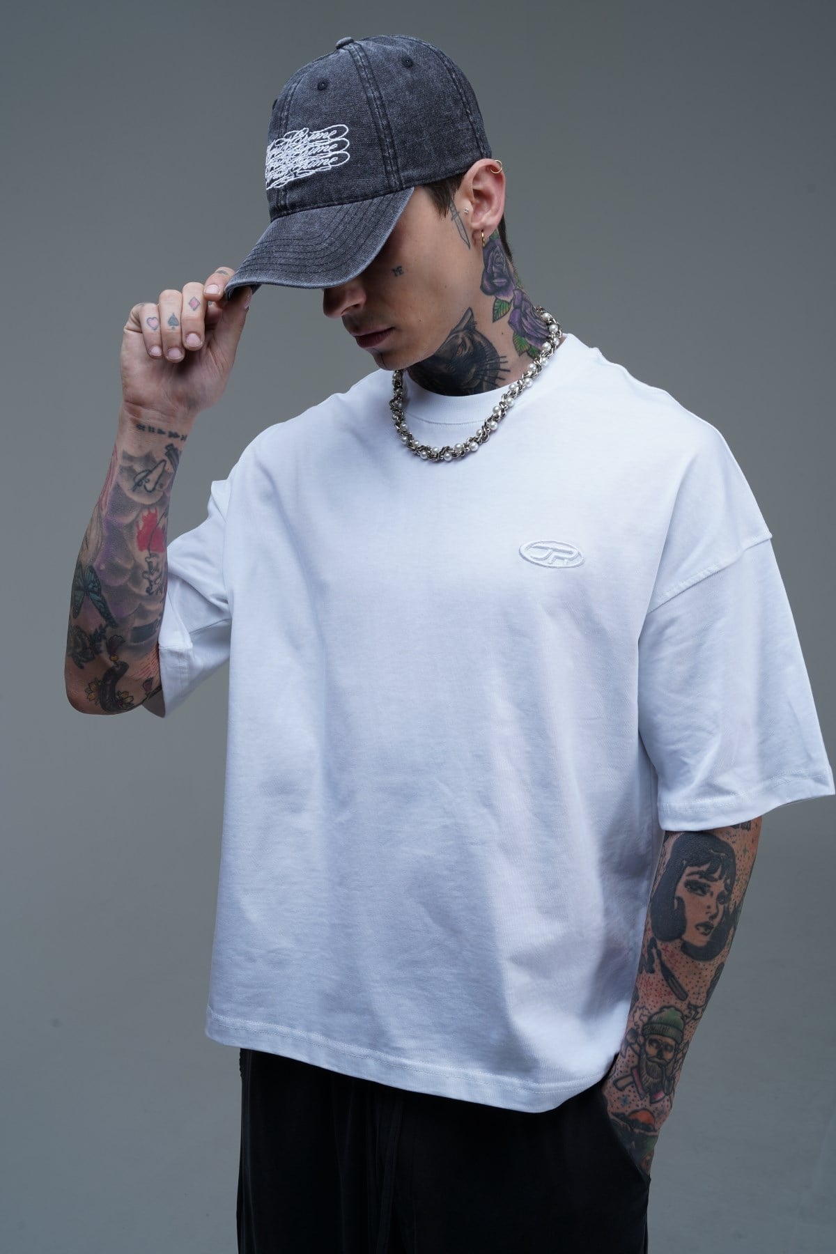 JR Logo Beyaz Boxy Fit Oversize Tshirt