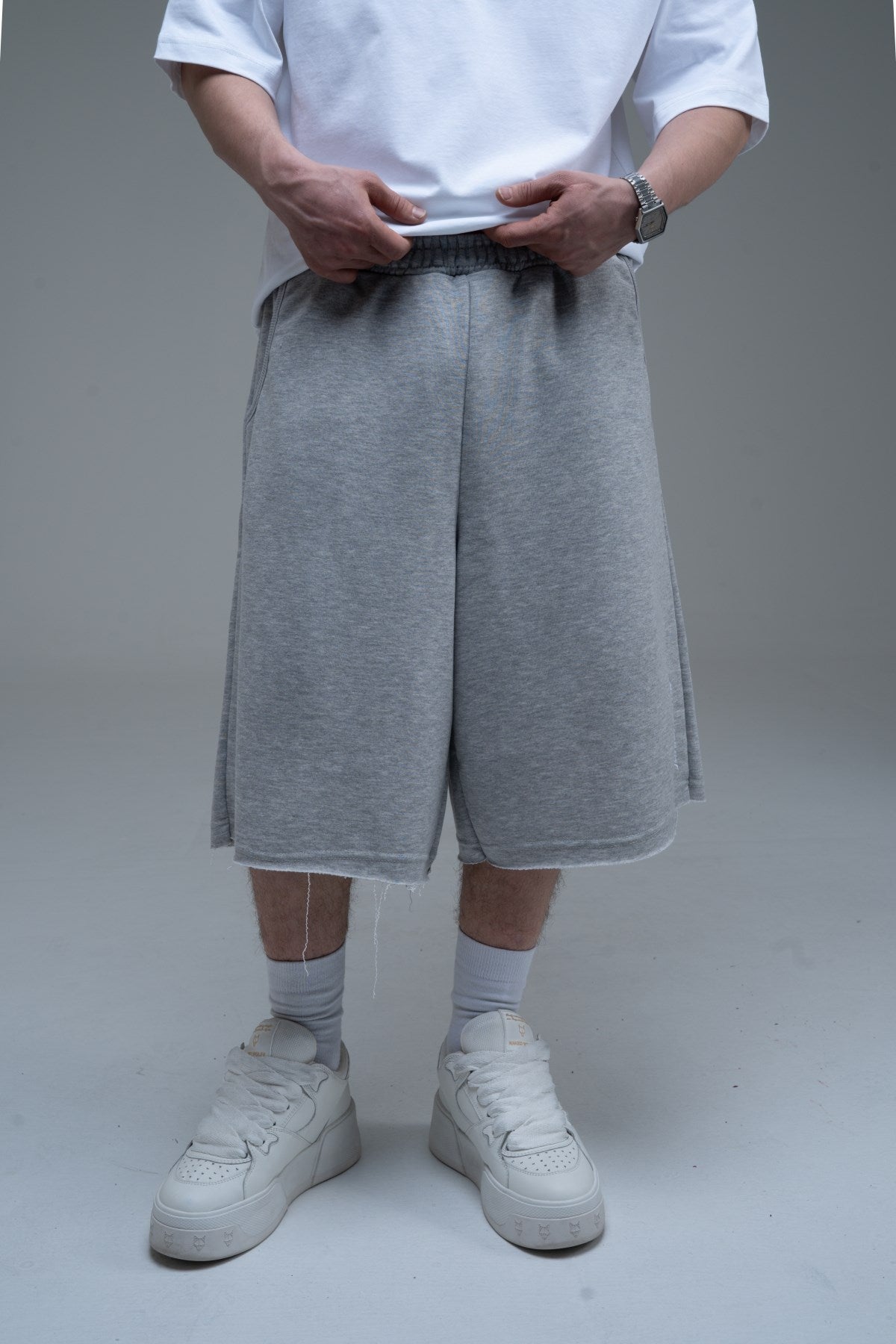 JR Nakışlı Gri Jogger Baggy Şort