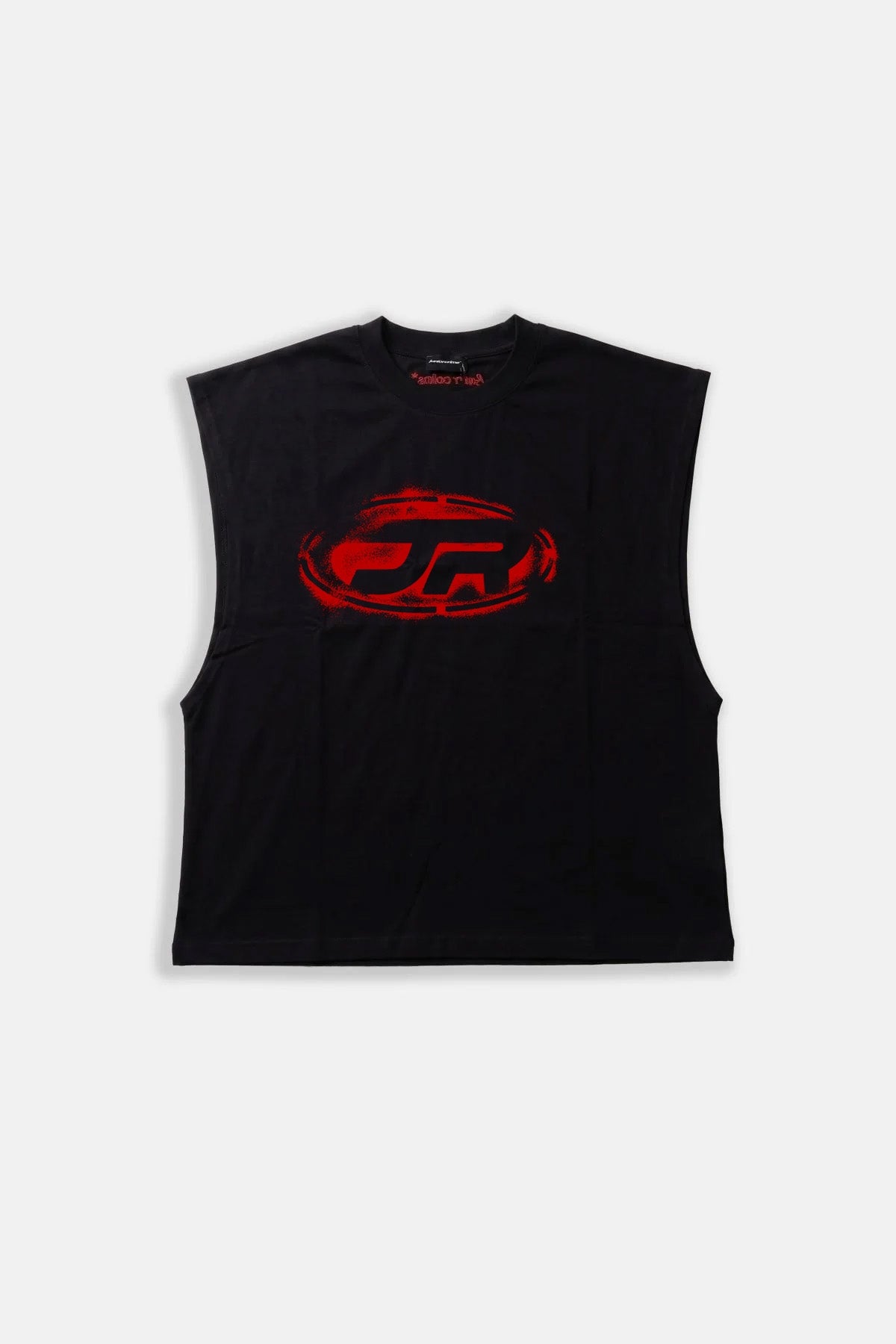JR Spray Red Logo Baskılı Boxy Fit Kolsuz Siyah Tshirt