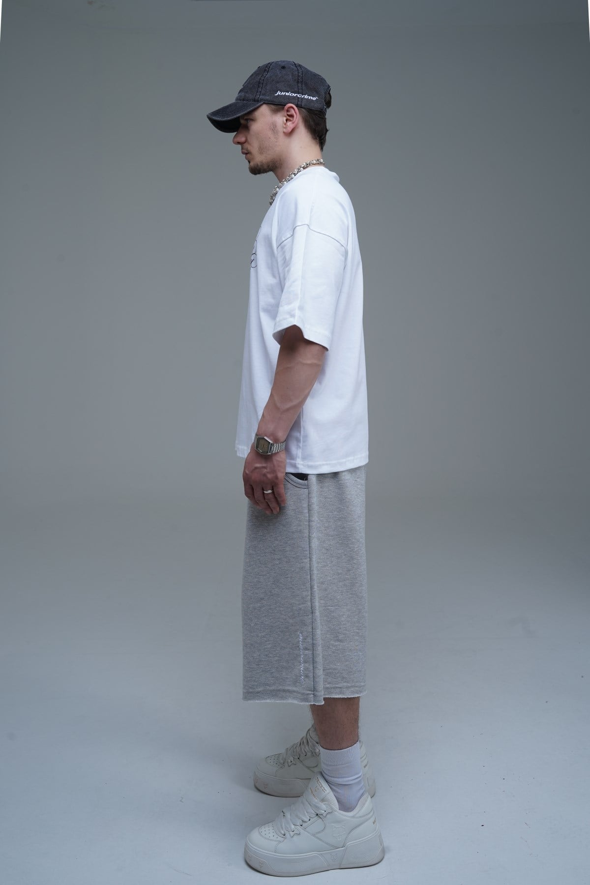JR Nakışlı Gri Jogger Baggy Şort