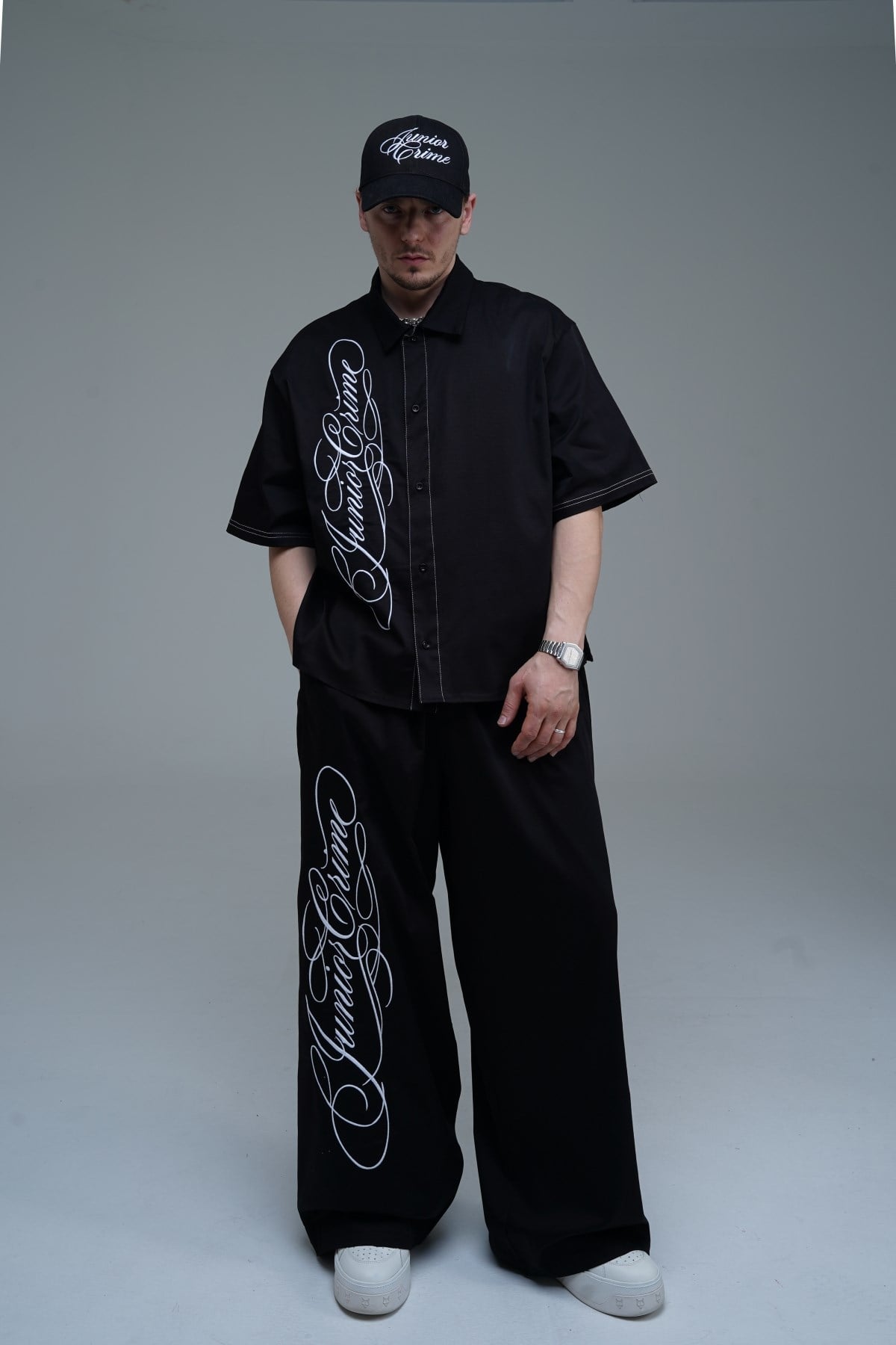 JR Signature Baskılı Boxy Fit Gabardin Gömlek