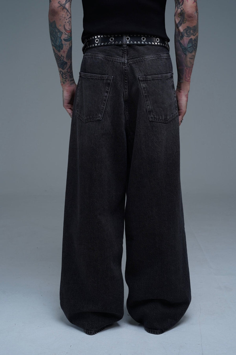 Yıkama Efektli Füme Superbaggy Jean Pantolon