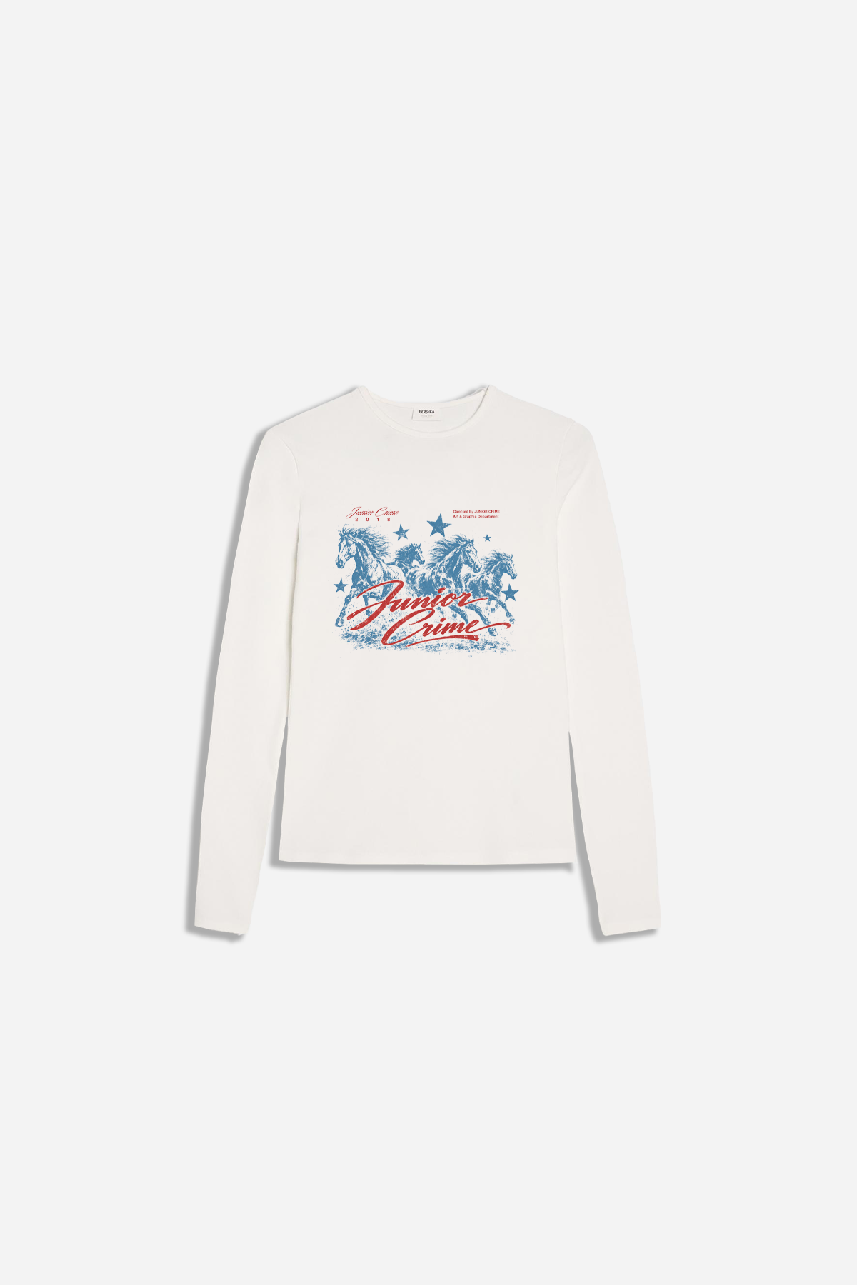 Krem Uzun Kollu Horsy Baskılı Kadın Fit Tshirt