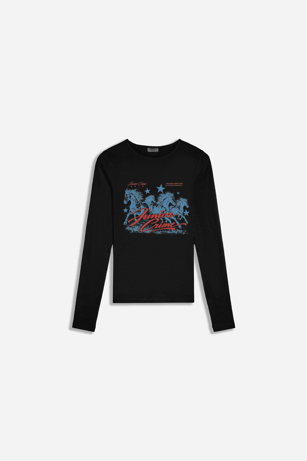 Siyah Uzun Kollu Horsy Baskılı Kadın Fit Tshirt
