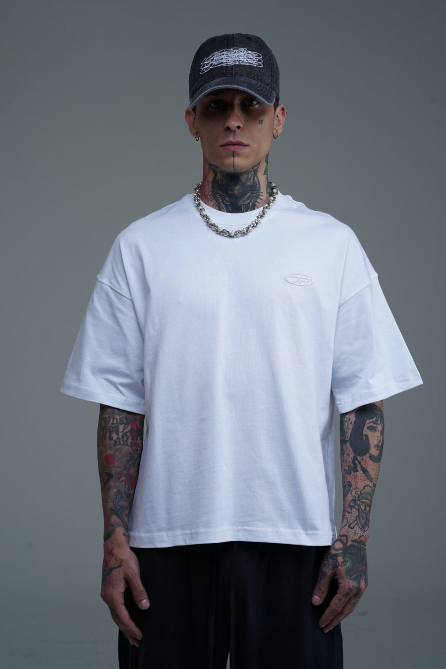 JR Logo Beyaz Boxy Fit Oversize Tshirt