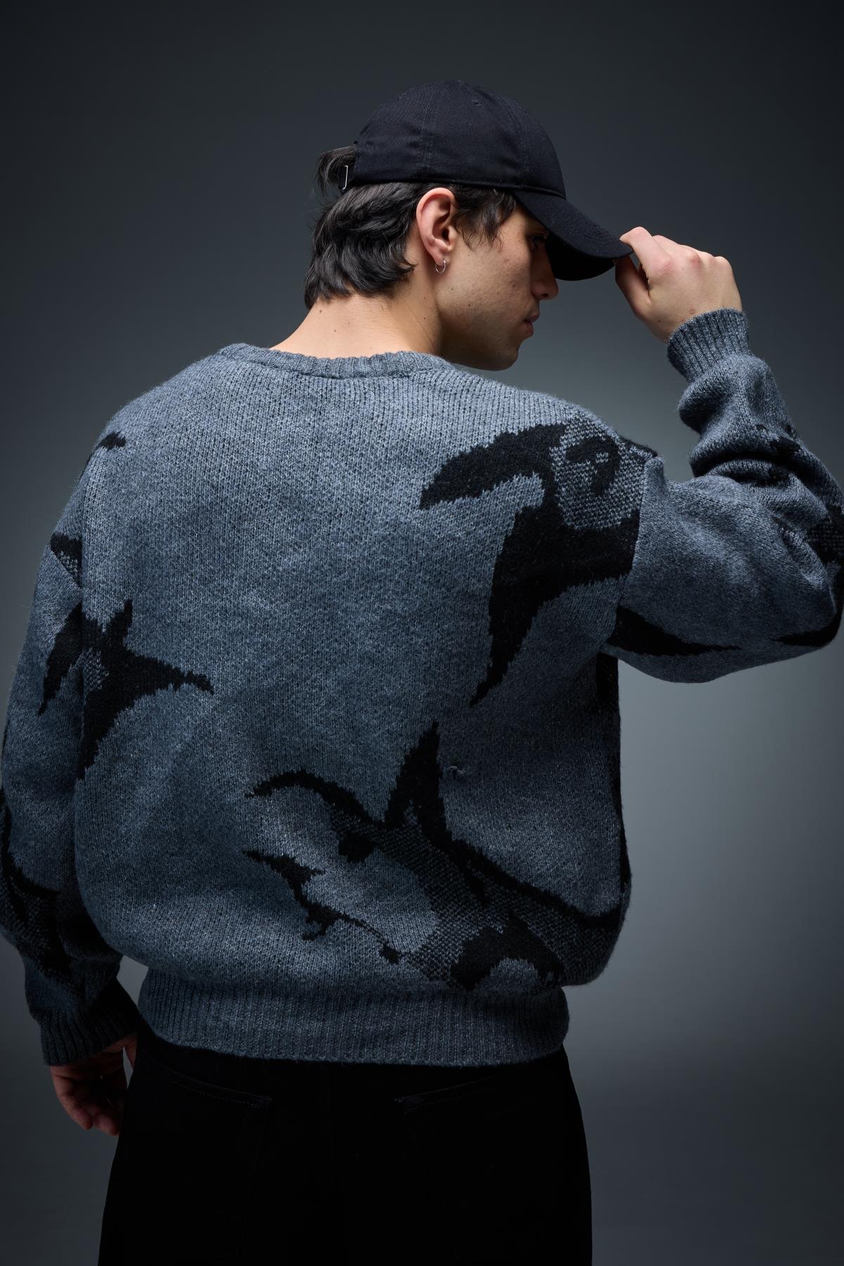 Desenli Oversize Antrasit Kazak