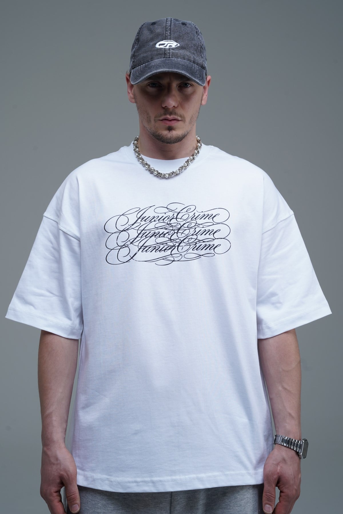 JR Signature Baskılı Beyaz Boxy Fit Tshirt
