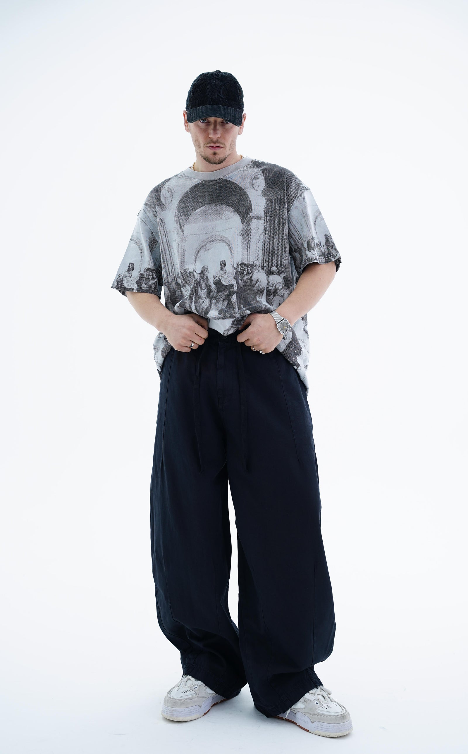 Dikiş Detay Siyah Baggy Pantolon CT01 6390-5