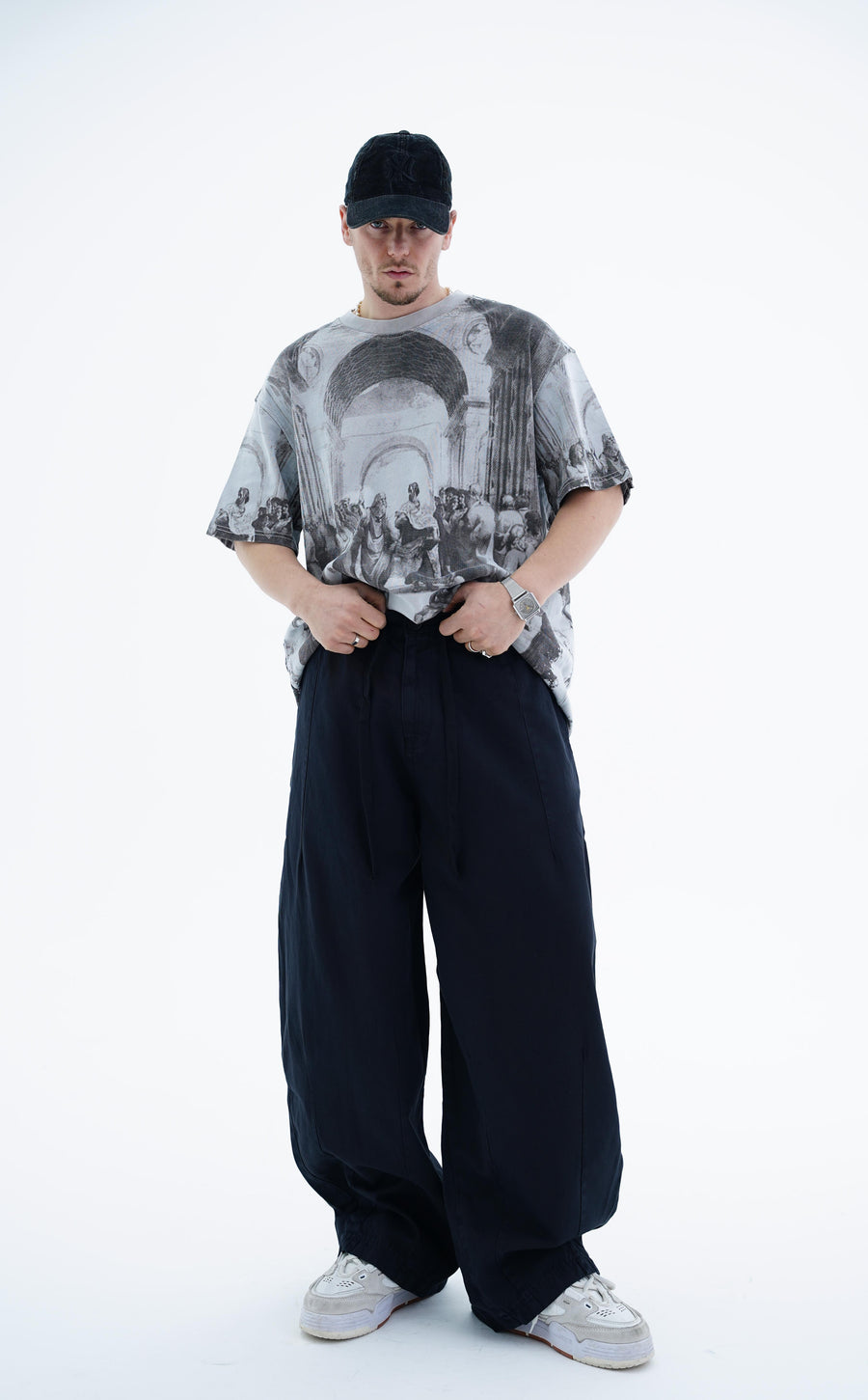 Dikiş Detay Siyah Baggy Pantolon CT01 6390-5