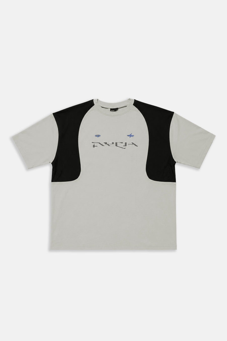 Blok Detay Baskılı Gri Tshirt